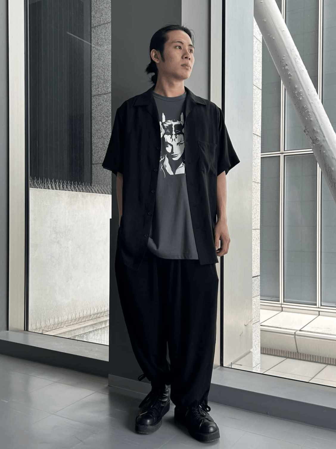 Yohji Yamamoto Yohji Yamamoto POUR HOMME - CELLULOSE OPEN COLLAR BLOUSE Size US L / EU 52-54 / 3 - 10 Thumbnail