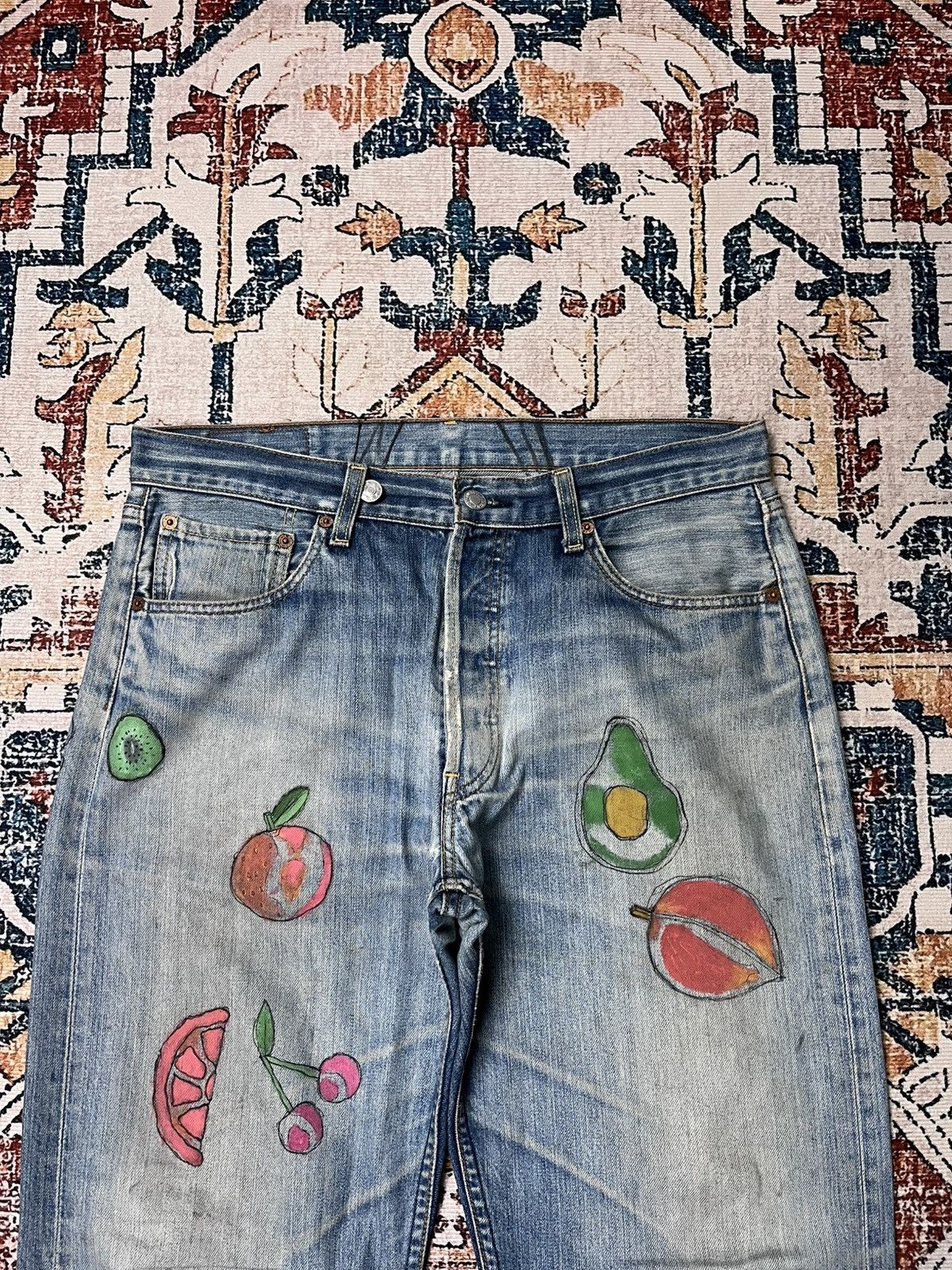Levi's Levi’s 501 Custom Painted Furits Denim Pants Size US 34 / EU 50 - 2 Thumbnail