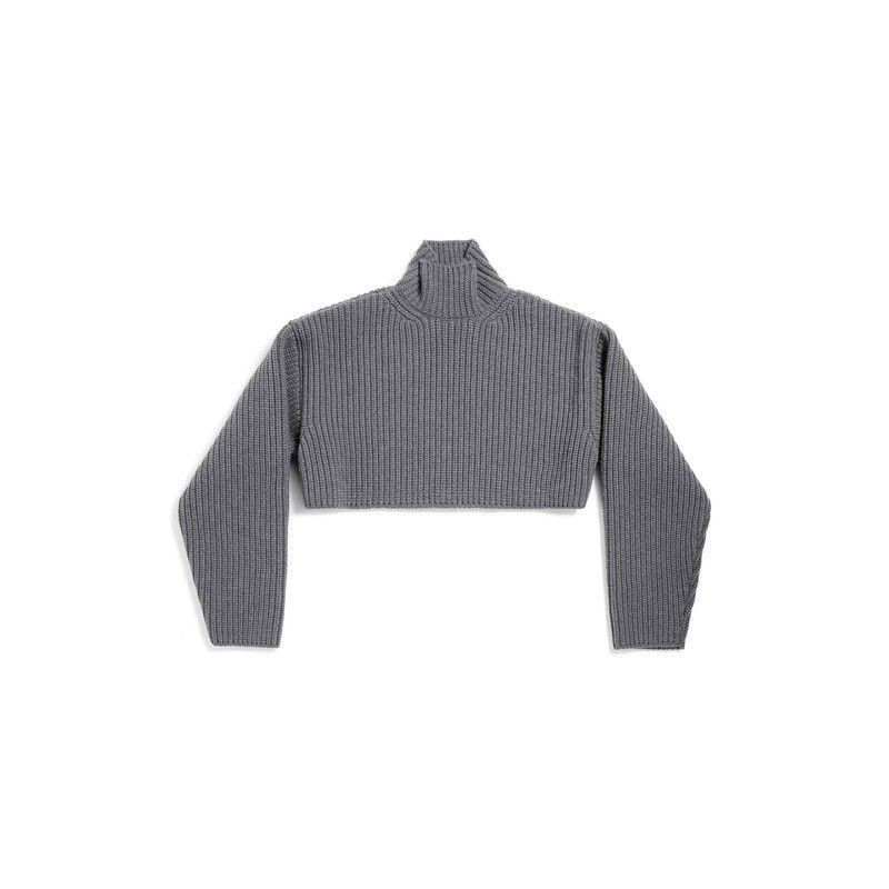 Balenciaga o1srvl11e1025 Cropped Sweater in Grey Size L / US 10 / IT 46 - 1 Thumbnail