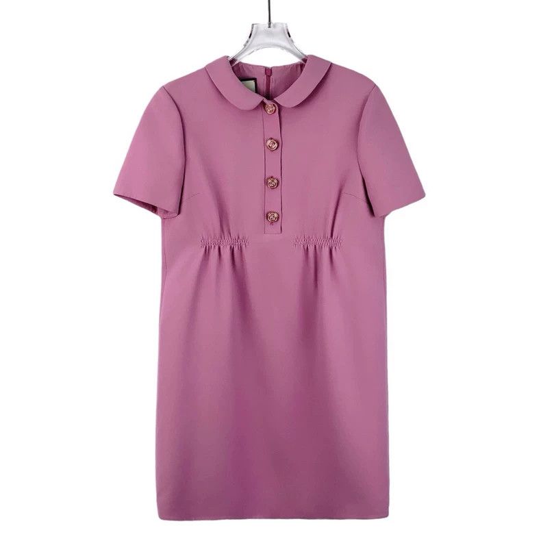 Gucci Pink mulberry silk doll collar short-sleeved dress
