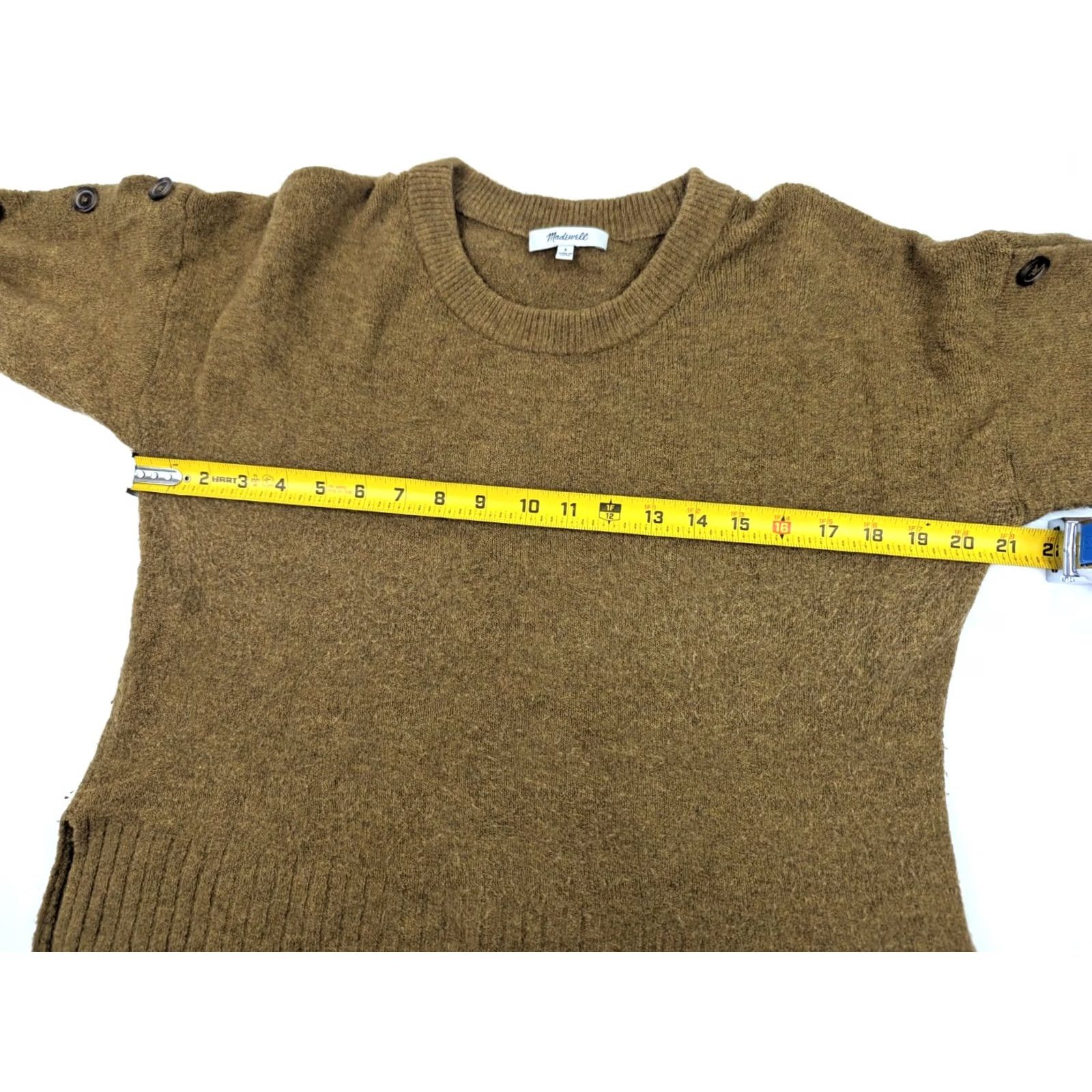 Madewell Madewell Sweater Women S Wool Blend Crew Neck Button Sleeve Golden Tan / Camel Brown Cable Knit Size S / US 4 / IT 40 - 7 Thumbnail