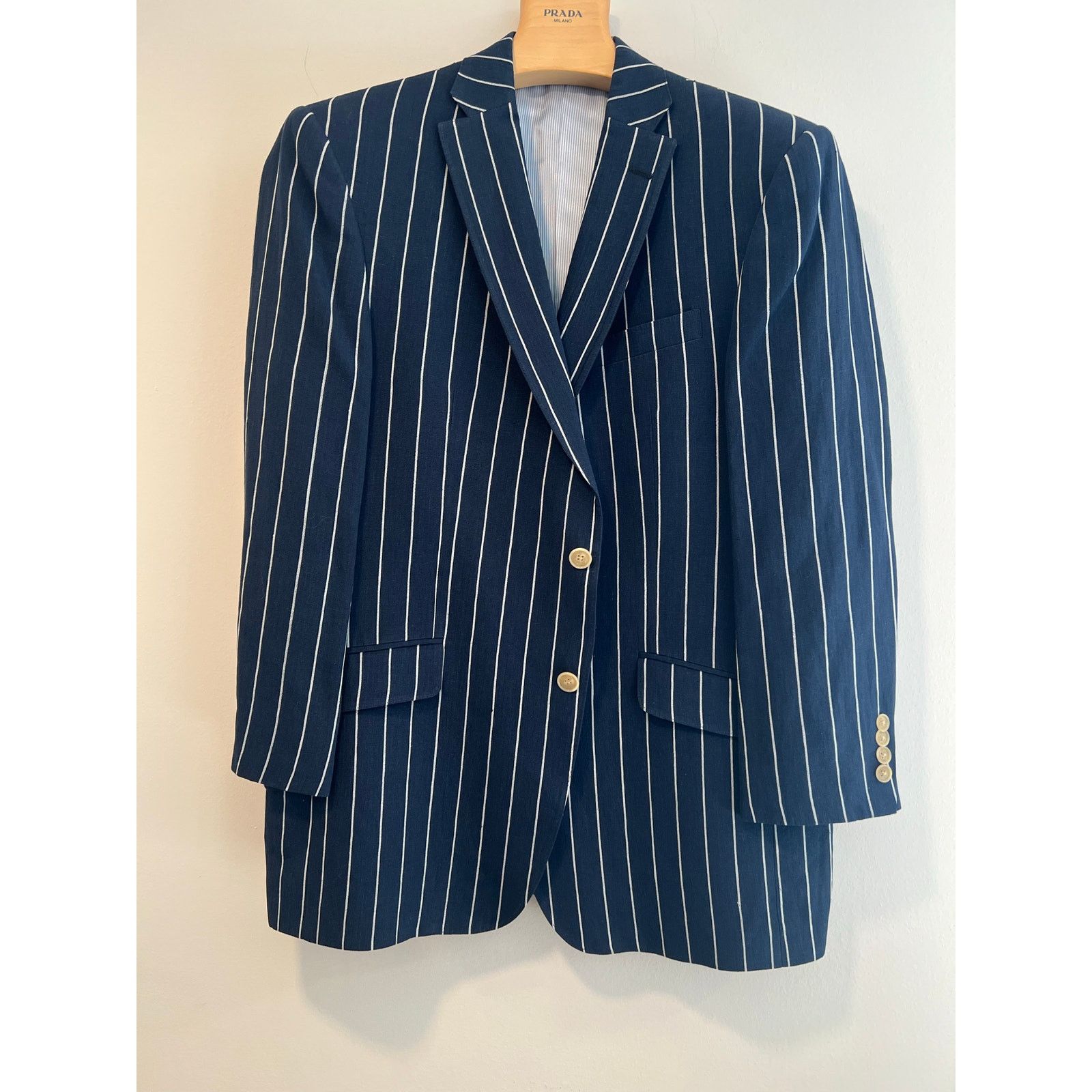 Hickey Hickey Navy Blue & White Suit Jacket 3 Buttons Size 42R JL Size 42R - 2 Thumbnail