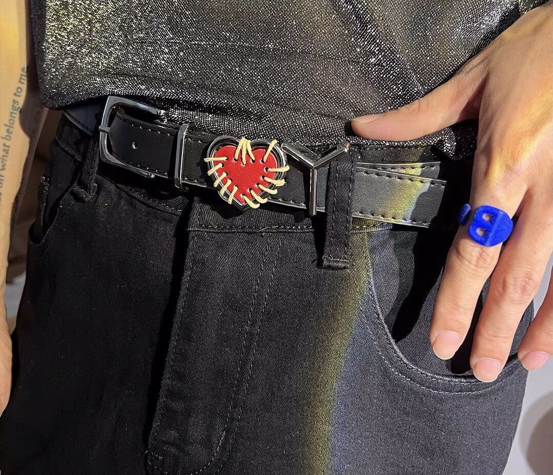 Japanese Brand × Vintage Retro black I LOVE YOU heart pu leather belt Size ONE SIZE - 1 Thumbnail