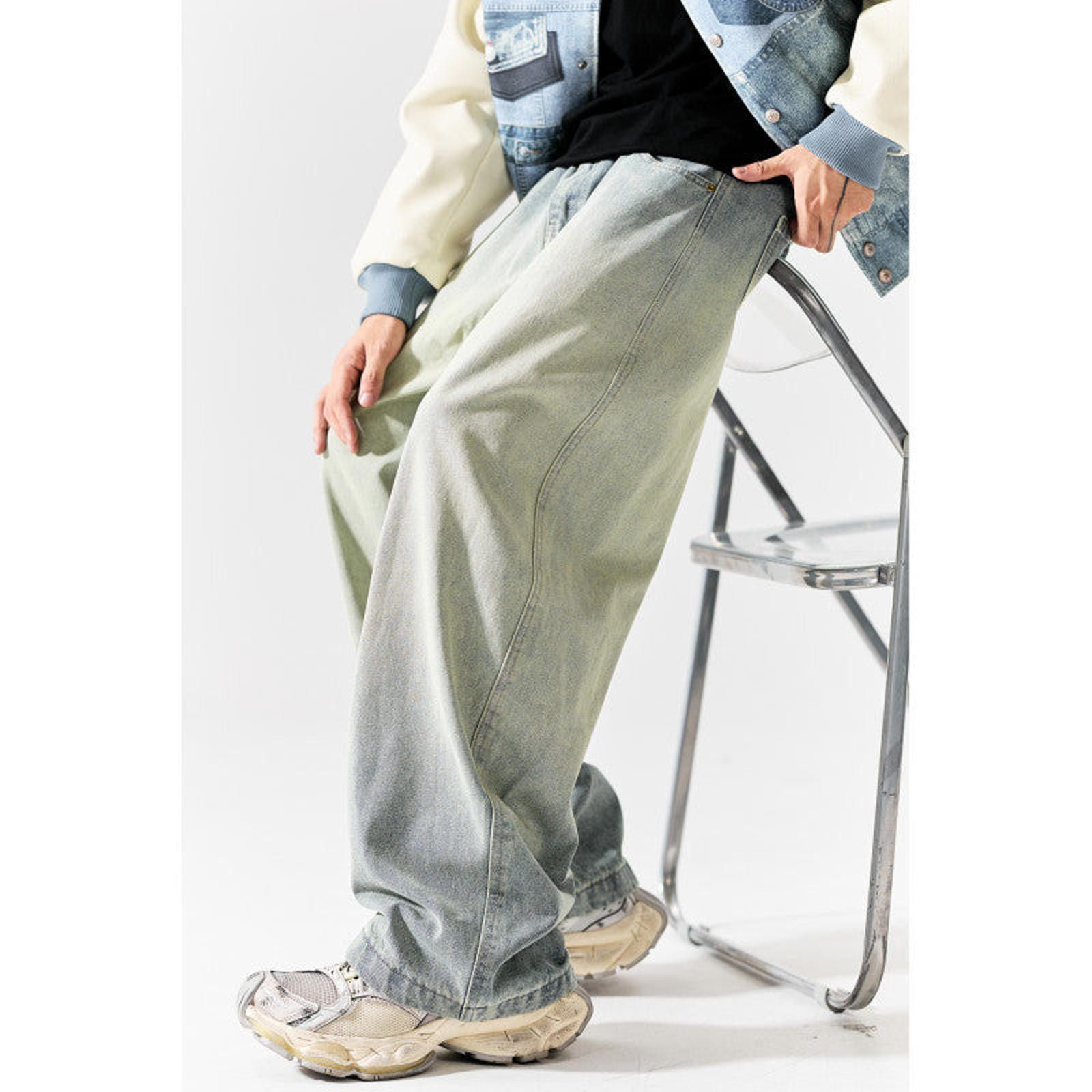 Japanese Brand Light Wash Wide Leg Denim Jeans, Baggy Fit Jeans Size US 30 / EU 46 - 5 Thumbnail