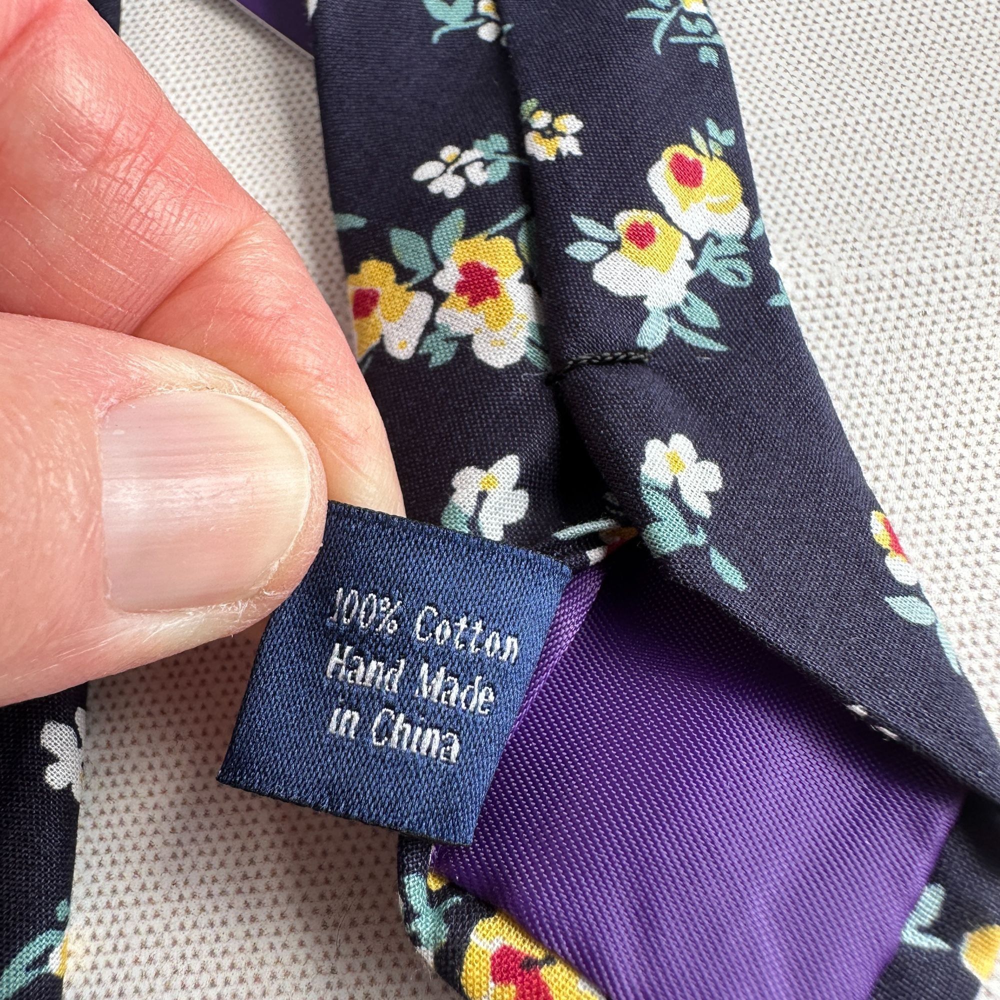 Other AusCufflinks Men’s Tie NWT Navy Cotton Floral Print Handmade Size ONE SIZE - 3 Thumbnail