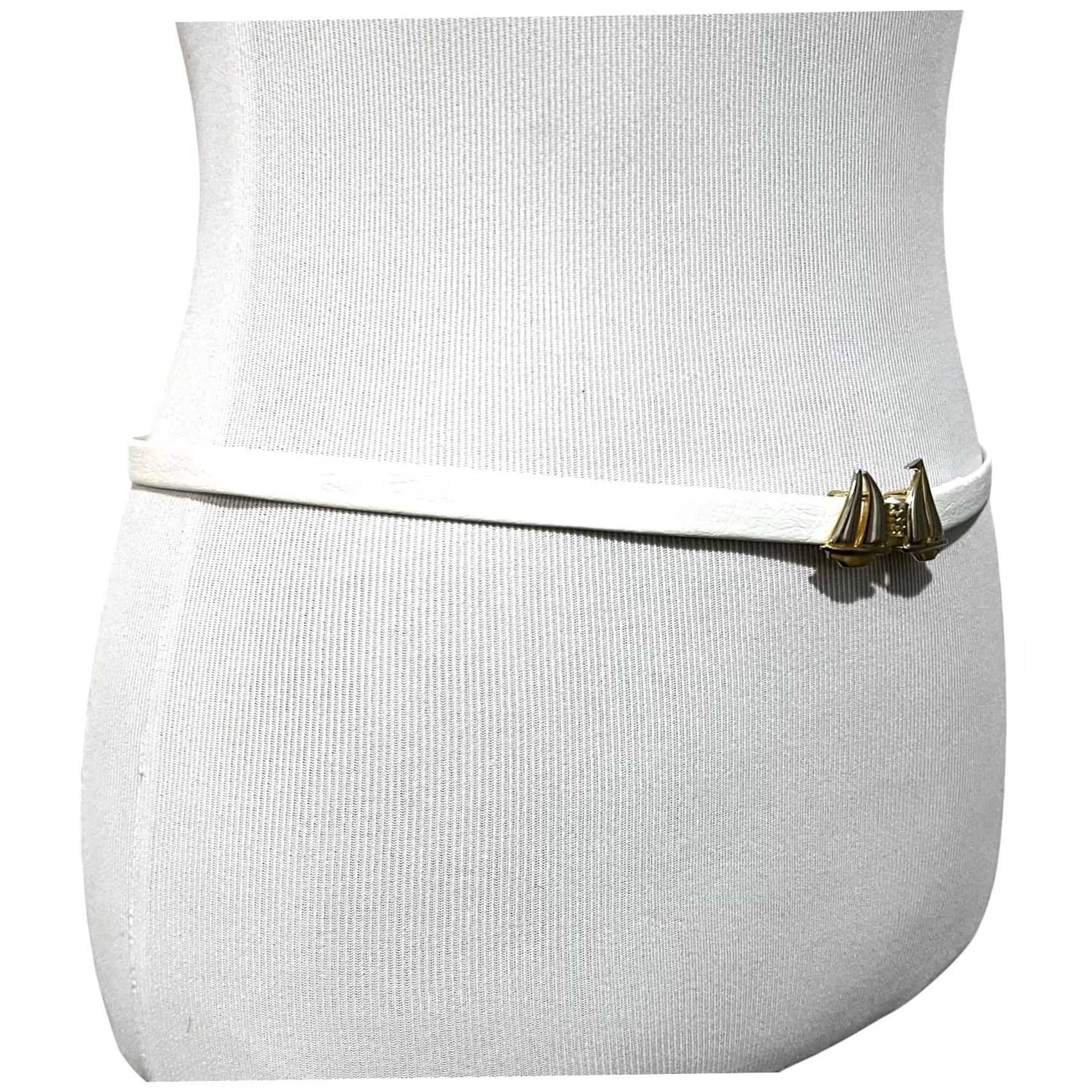 Vintage Sailboat Womens Belt Skinny White Gold Tone Boat Buckle Nautical Adjustable Size ONE SIZE - 5 Thumbnail