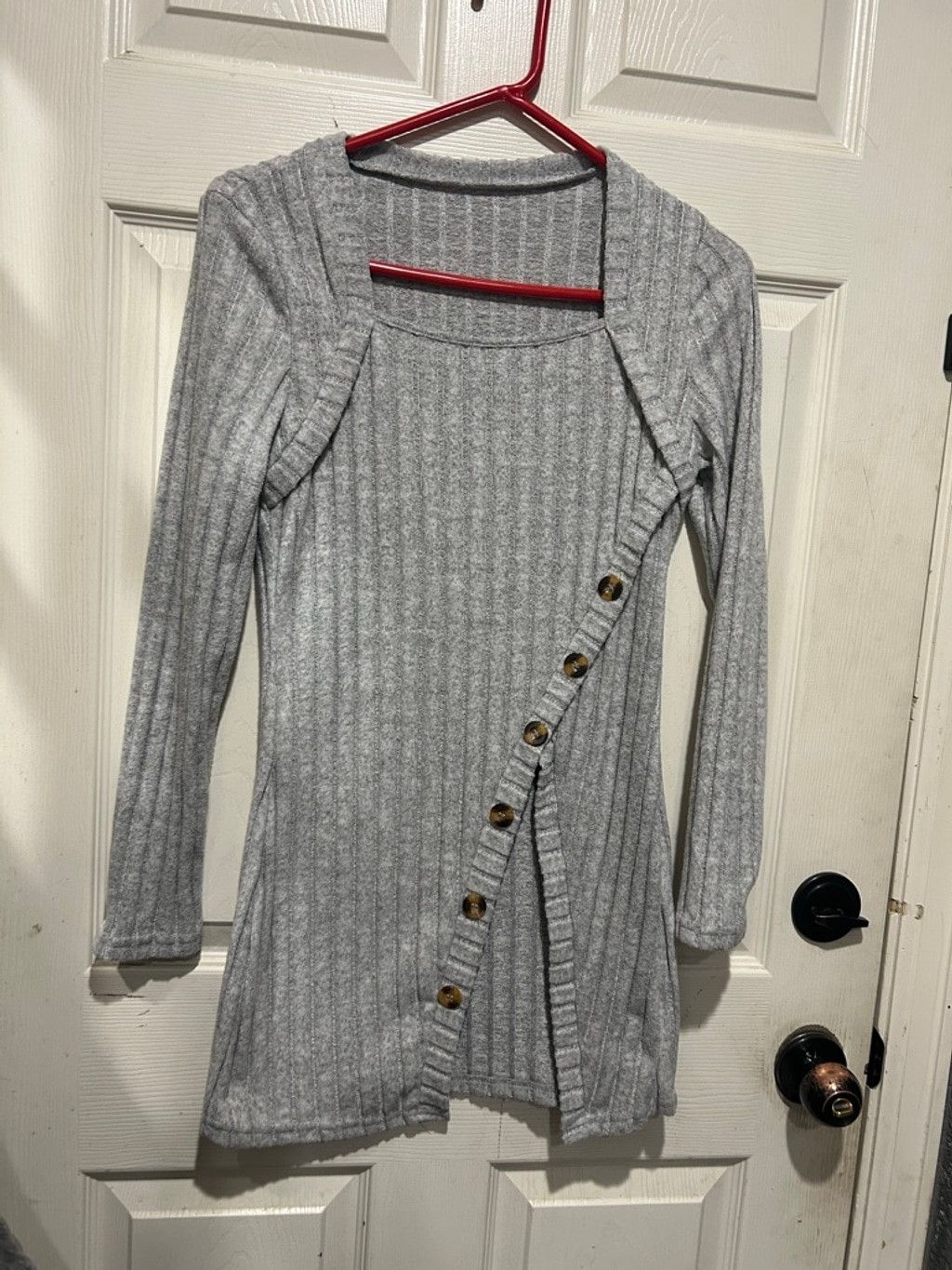 The Unbranded Brand Women's Unbranded Gray Ribbed Long Sleeve Tunic Top L Size L / US 10 / IT 46 - 1 Thumbnail