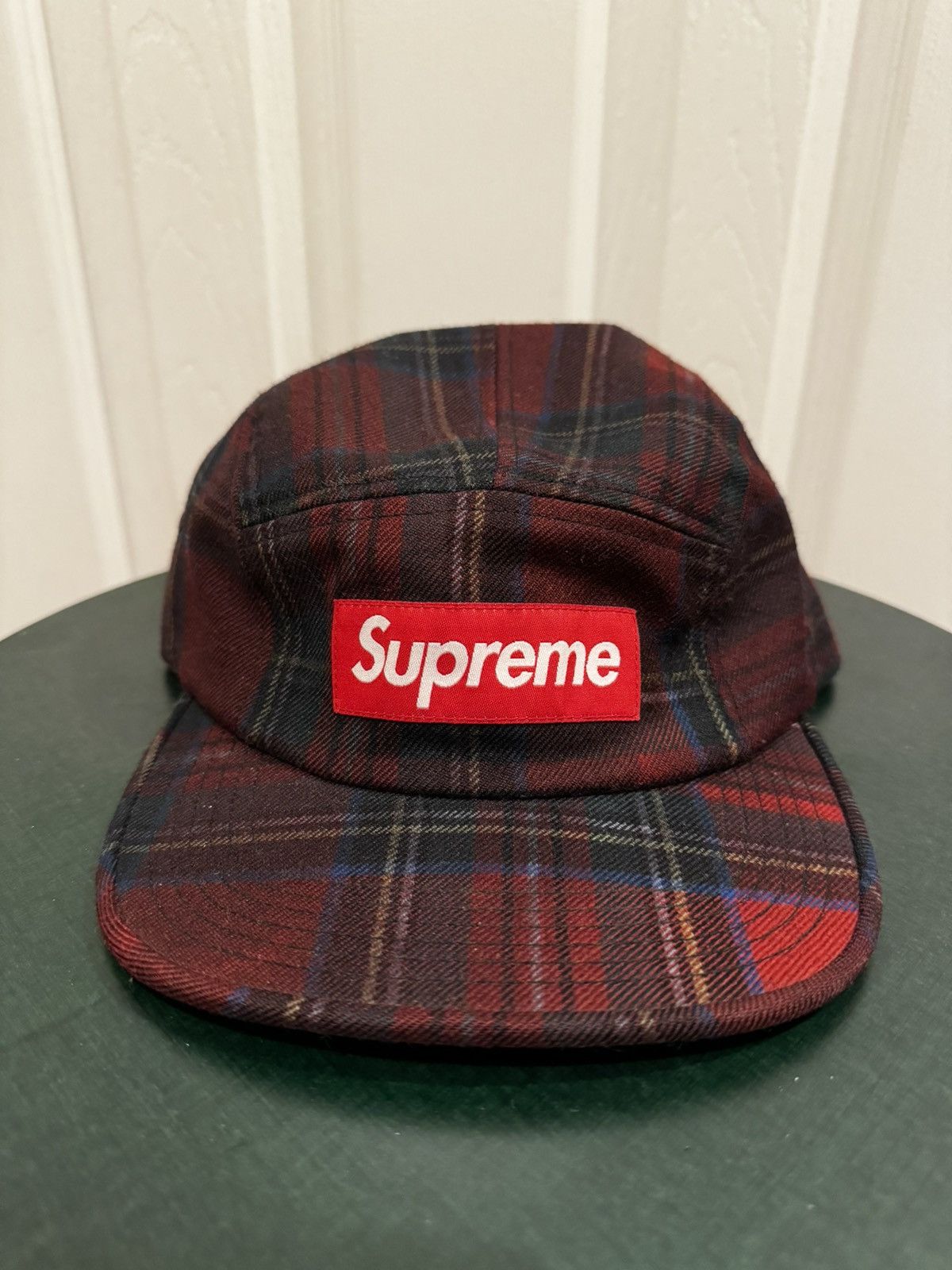image of Supreme Plaid Camp Cap in Red, Men's