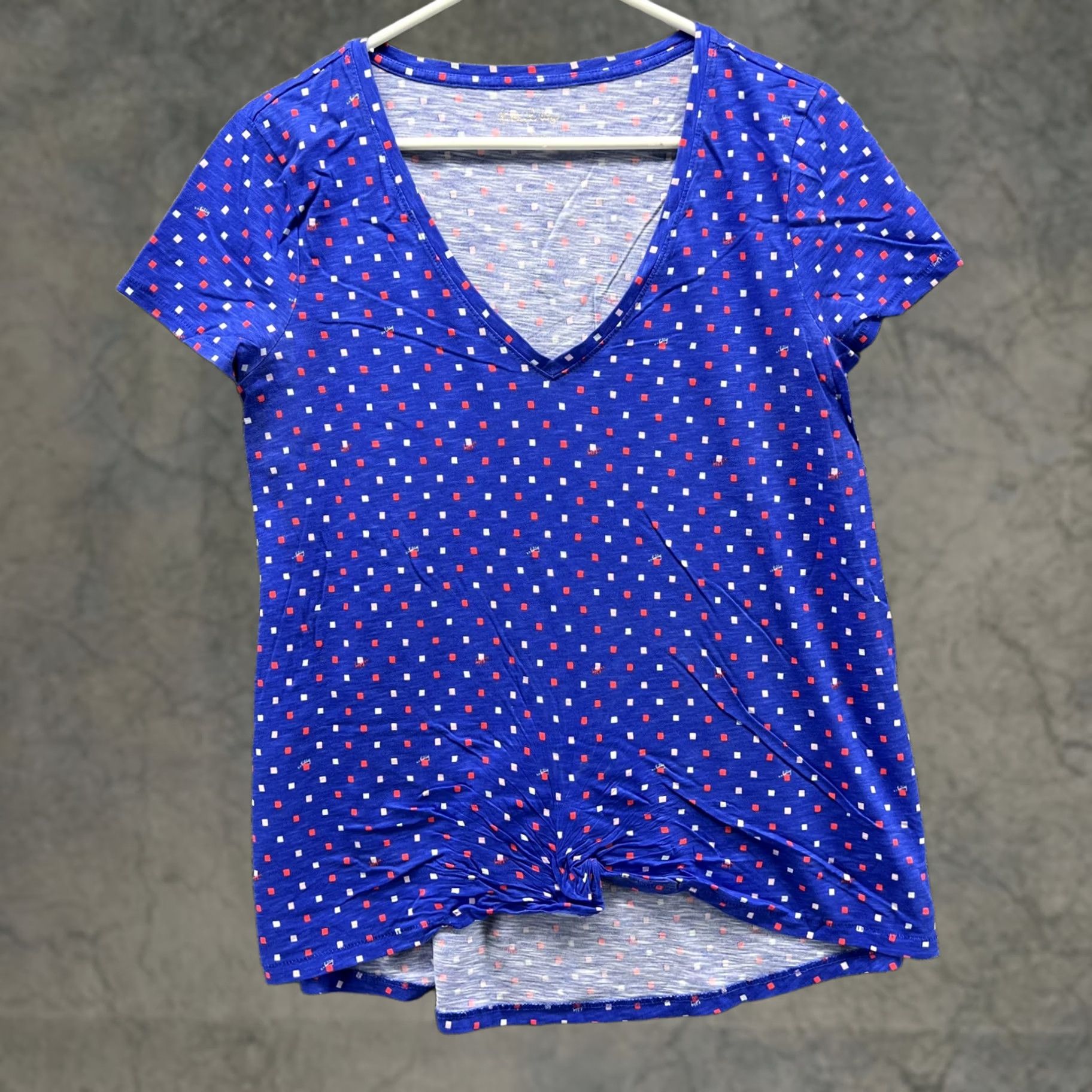 Lilly Pulitzer Lilly Pulitzer Shirt Womens Small Blue Geometric V Neck Short Sleeve Jersey Knit Size S / US 4 / IT 40 - 1 Thumbnail