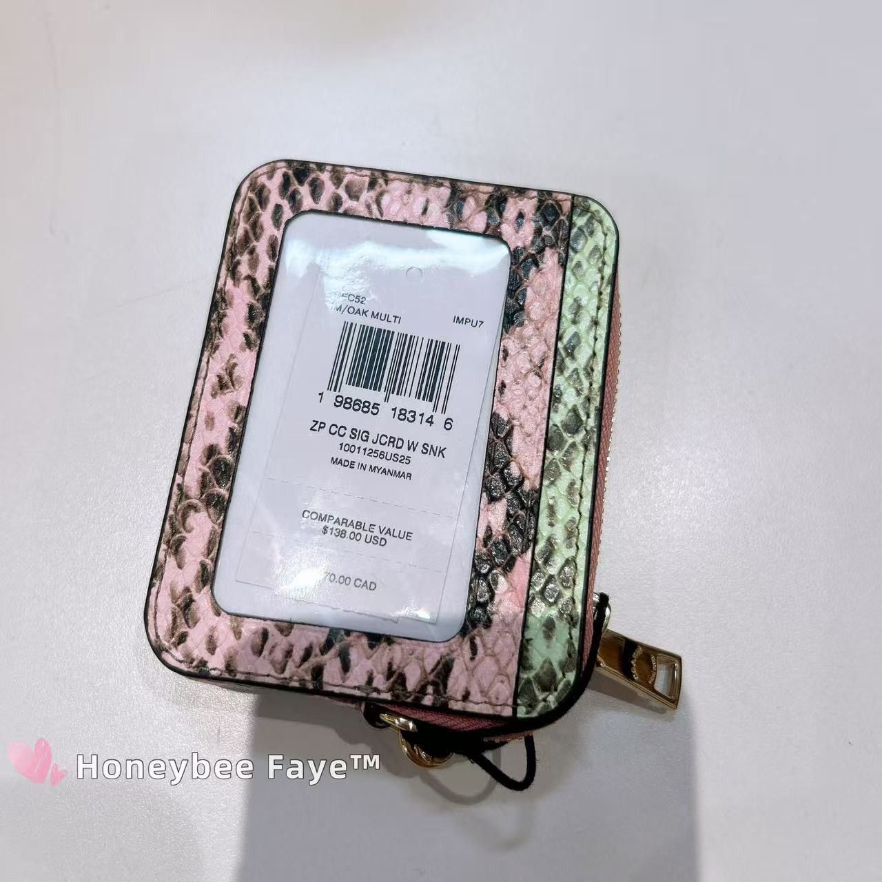 Coach Zip Card Case CEC53 Gold/Pink Snake-embossed leather Size ONE SIZE - 5 Thumbnail