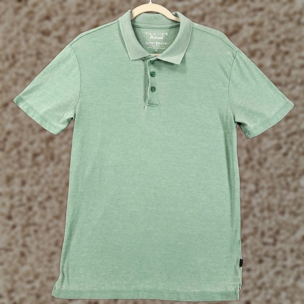 Lucky Brand Lucky Brand Venice Burnout Polo Shirt Mens Small Green Lightweight Super Soft Size US S / EU 44-46 / 1 - 1 Thumbnail