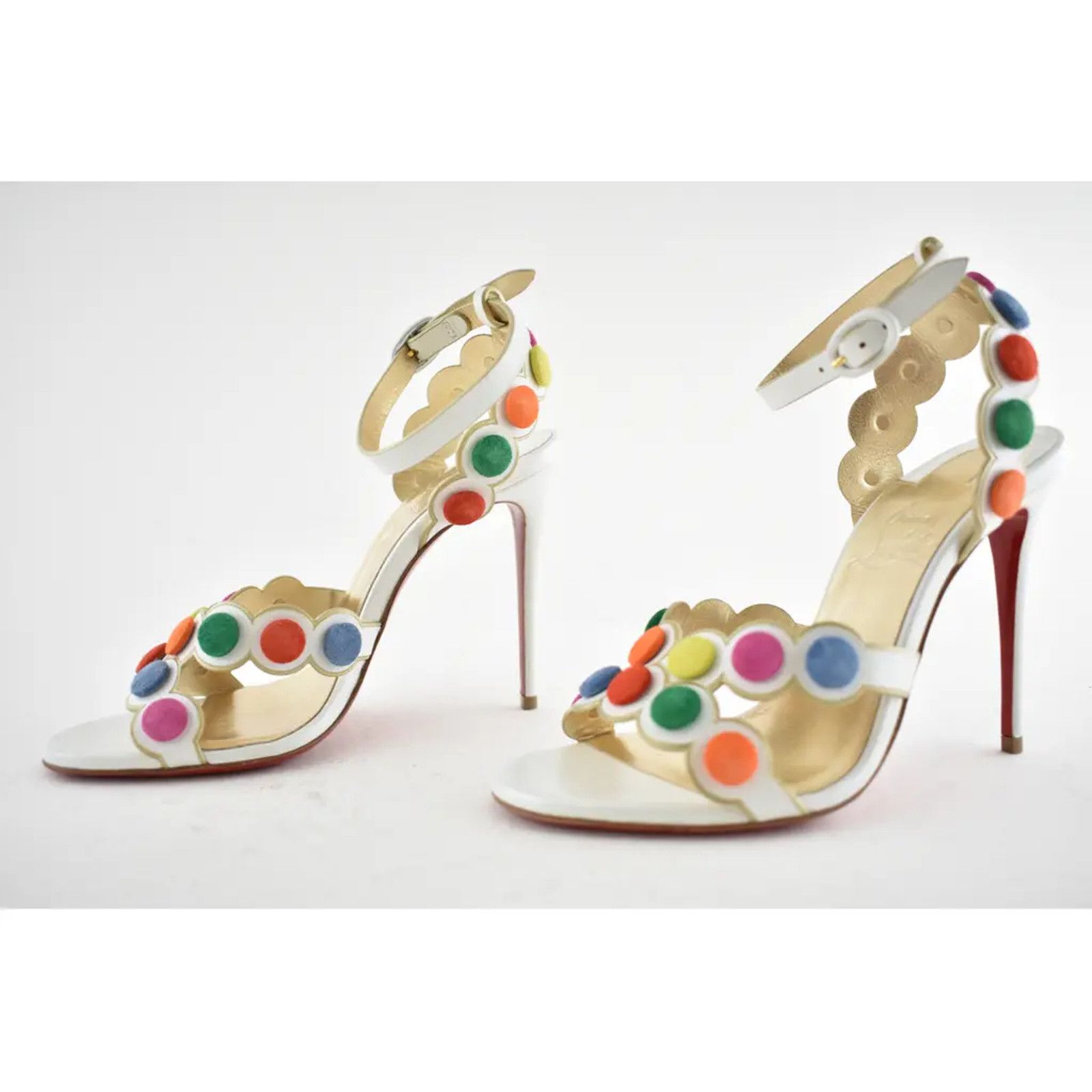Christian Louboutin Smartissima 100 White Multi Ankle Strap Sandal Heel Pump 37 Size US 7 / IT 37 - 9 Thumbnail