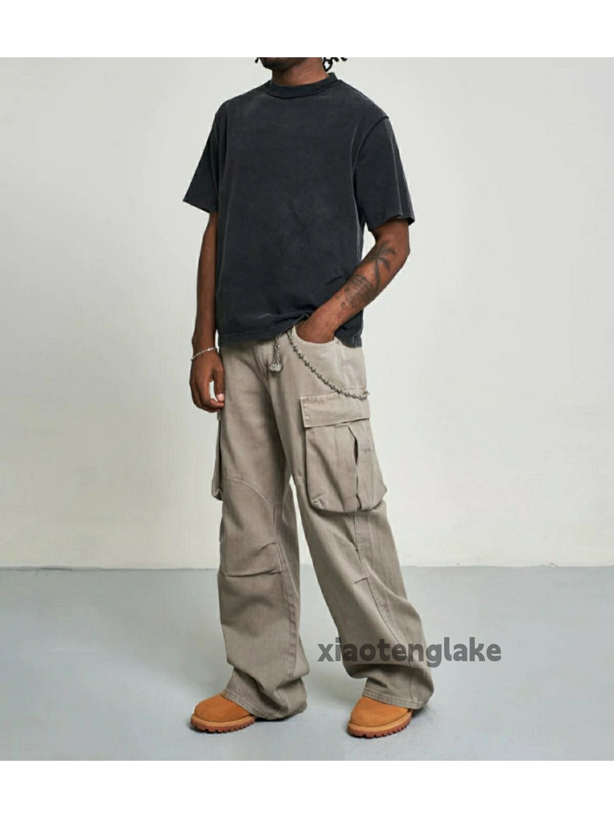 washed faded loose baggy skate hiphop flared cargo pants