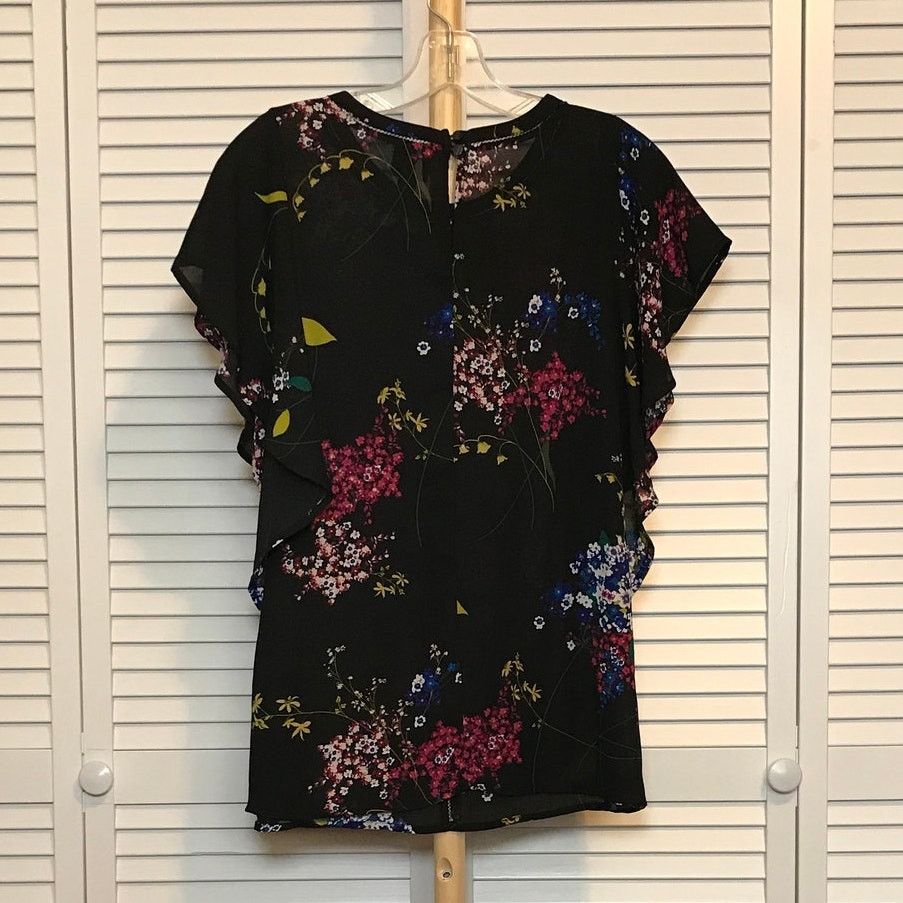 Worthington Worthington Floral Round Neckline Flutter Sleeve Blouse L Size L / US 10 / IT 46 - 2 Thumbnail