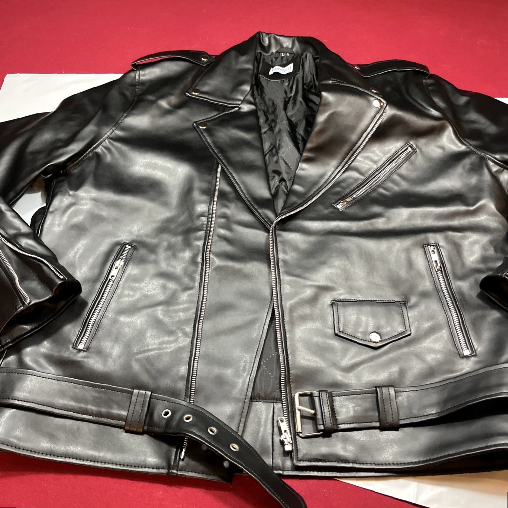 Vintage VINTAGE Motorcycle Jacket Mens 2XL Black Faux Leather Moto Biker Zip Pockets FADCLOSET Size US XXL / EU 58 / 5 - 3 Thumbnail