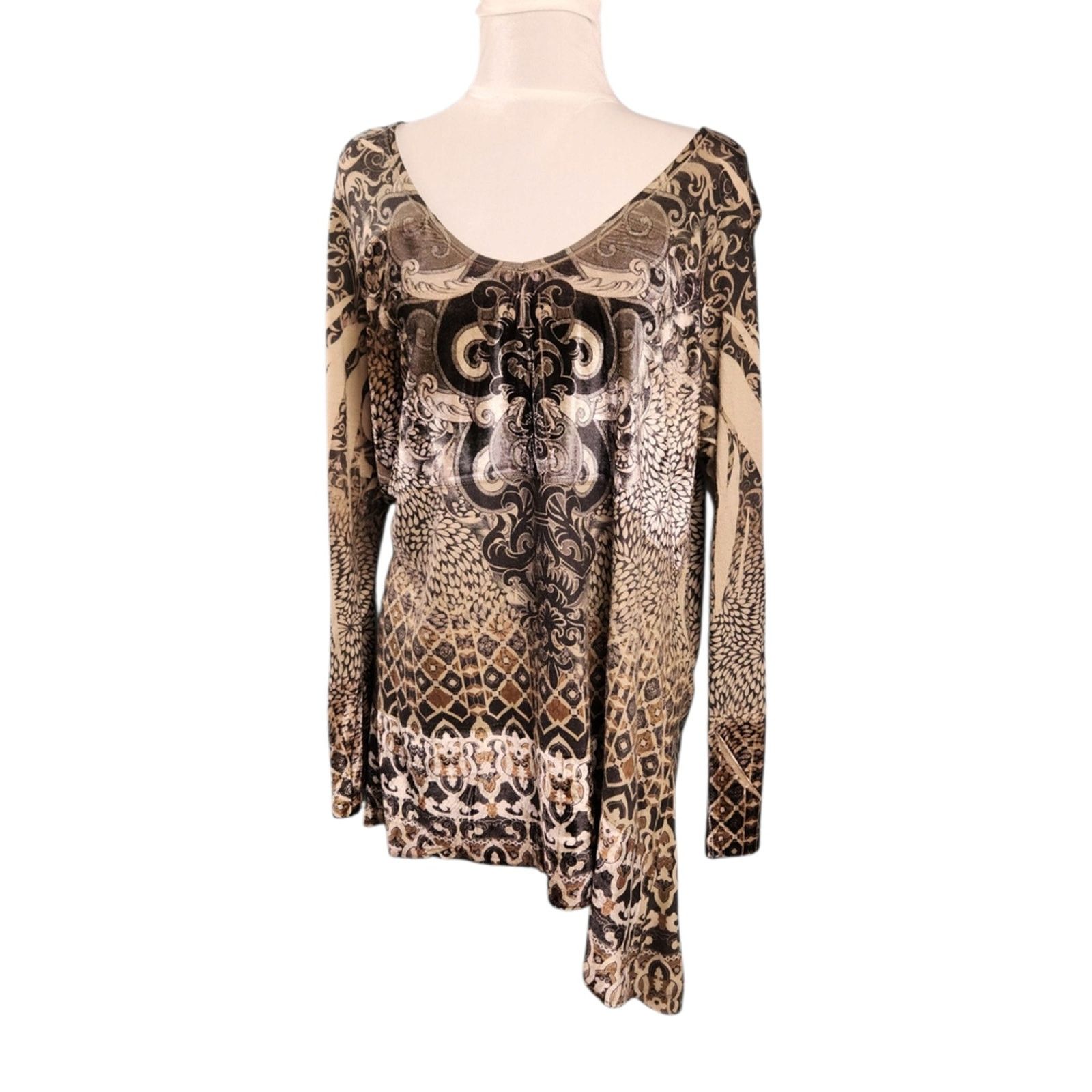 Other ONE WORLD Size 2X Beige Black Blouse - Boho Casual Top Size XXL / US 16-18 / IT 52-54 - 1 Thumbnail