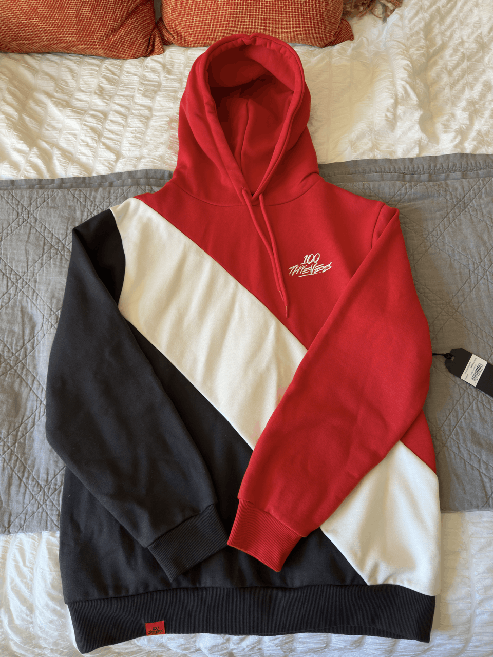 image of 100 Thieves Tri Color Hoodie in Red/Black/White, Men's (Size Medium)