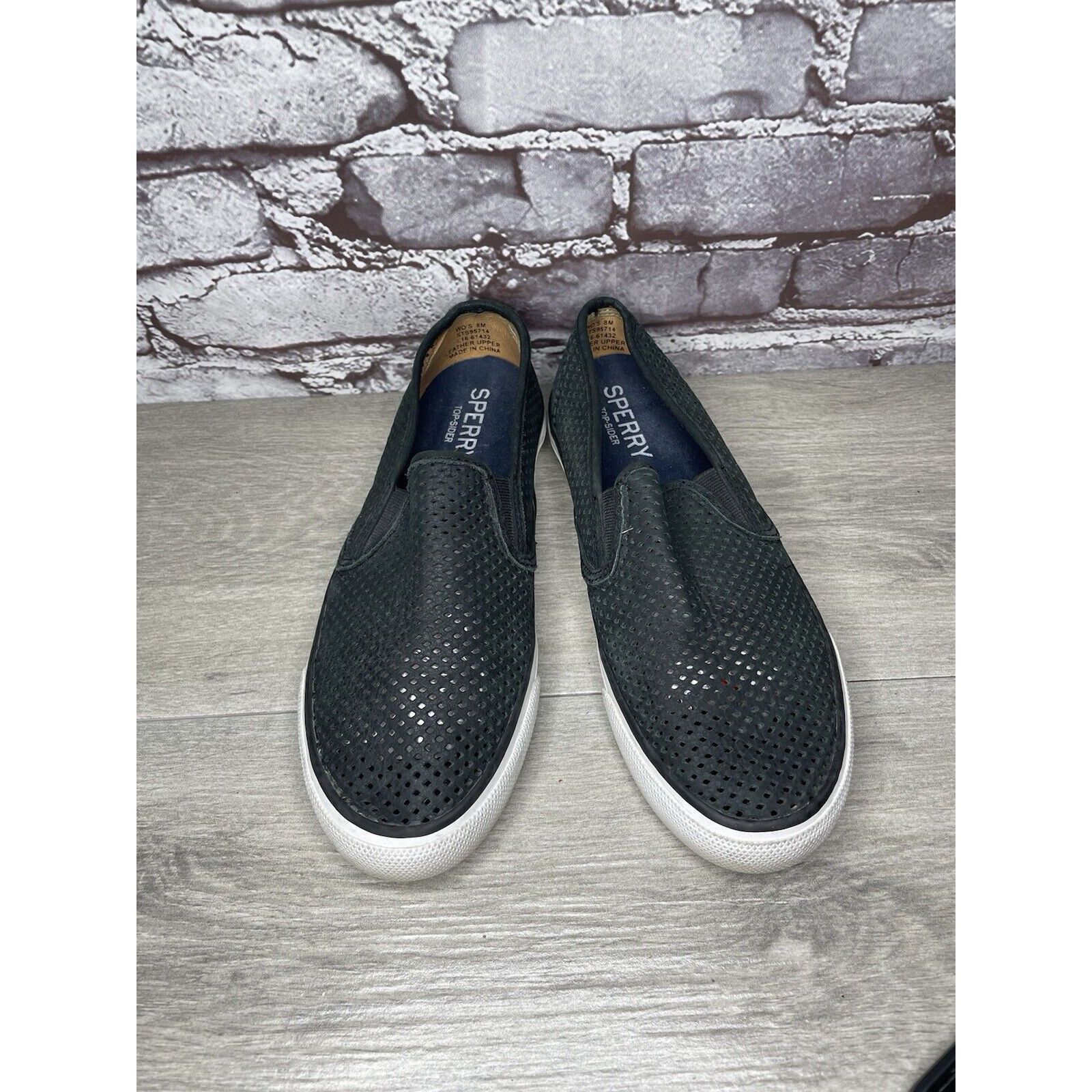 Sperry Sperry Seaside Perforated Black Suede Leather Slip On Shoes Size US 8.5 / IT 38.5 - 2 Thumbnail