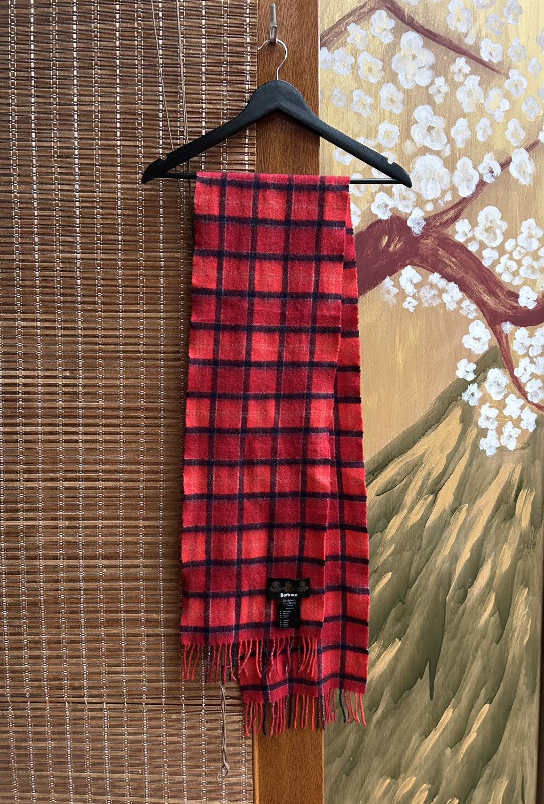 Barbour × Vintage Barbour Wool Red Tartan Tasseled Scarf Size ONE SIZE - 2 Thumbnail