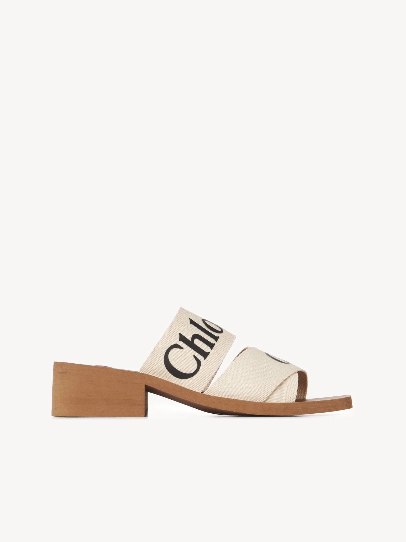Chloé Woody 45Mm Slides In Linen And Leather IT 41 Women - USA Duties Paid