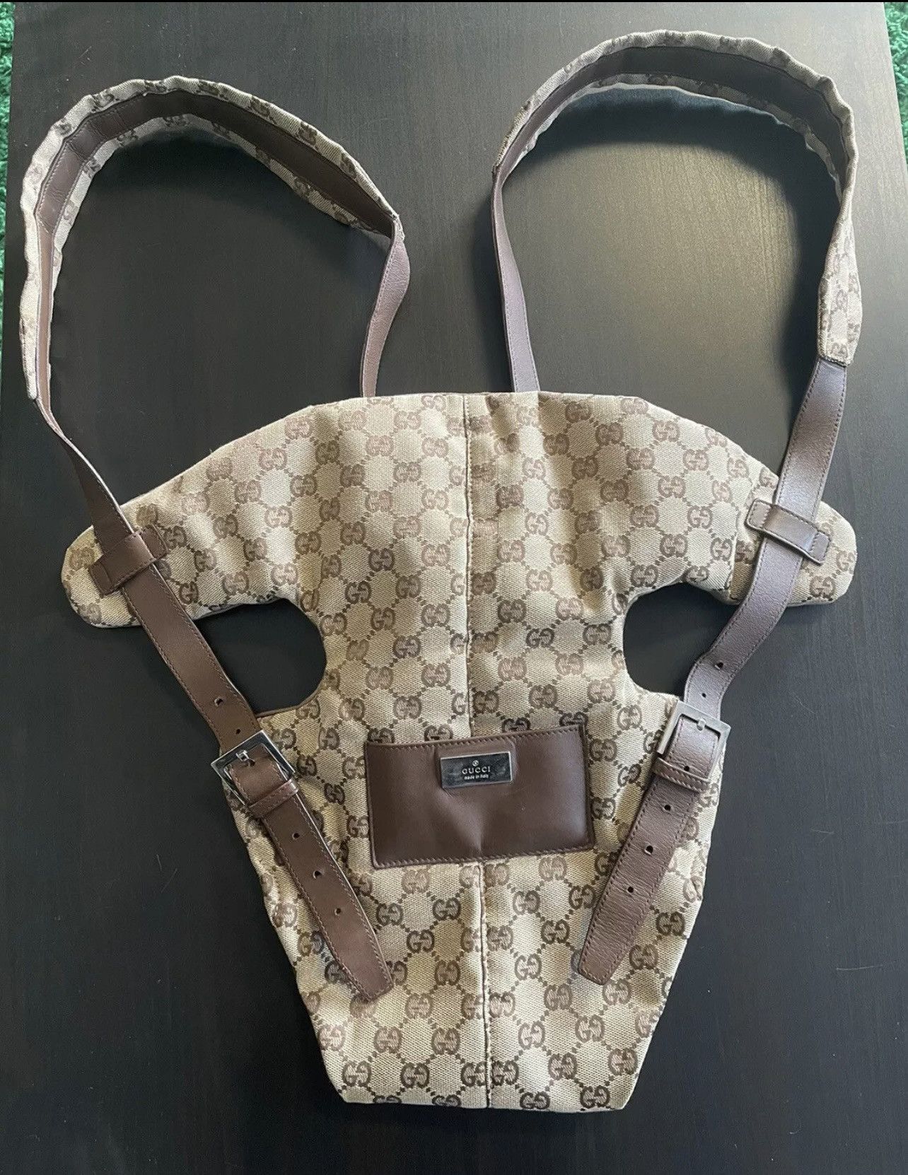Gucci 100% Authentic GUCCI GG Monogram Baby Carrier Brown Leather Size ONE SIZE - 1 Thumbnail