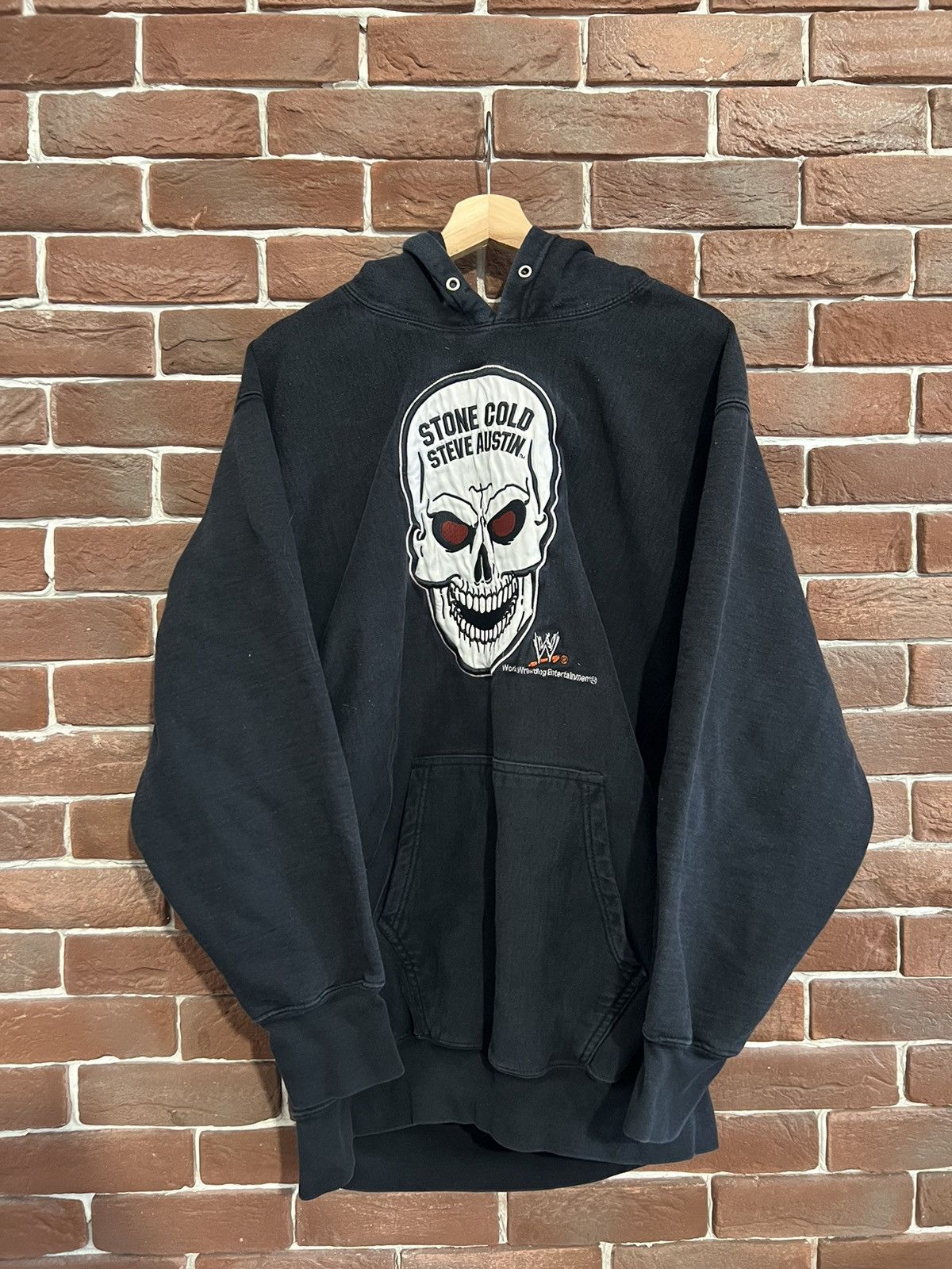 image of Wrestling Steve Austin Stone Cold Skull Vintage Hoodie in Black, Men's (Size XL)