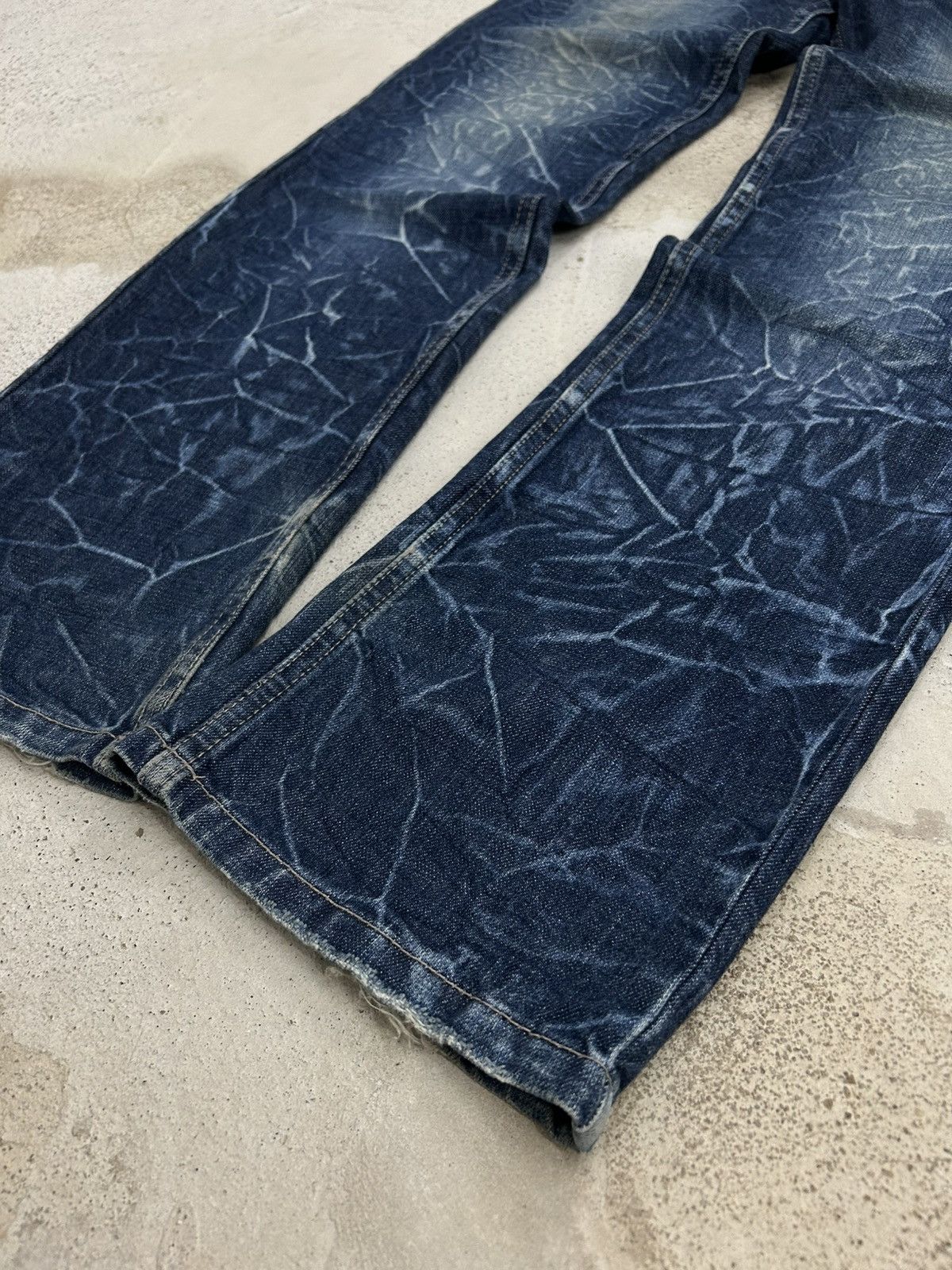 Le Grande Bleu (L.G.B.) Antfui Double Waist Denim Jean Whiskering Washed Size US 31 - 4 Thumbnail