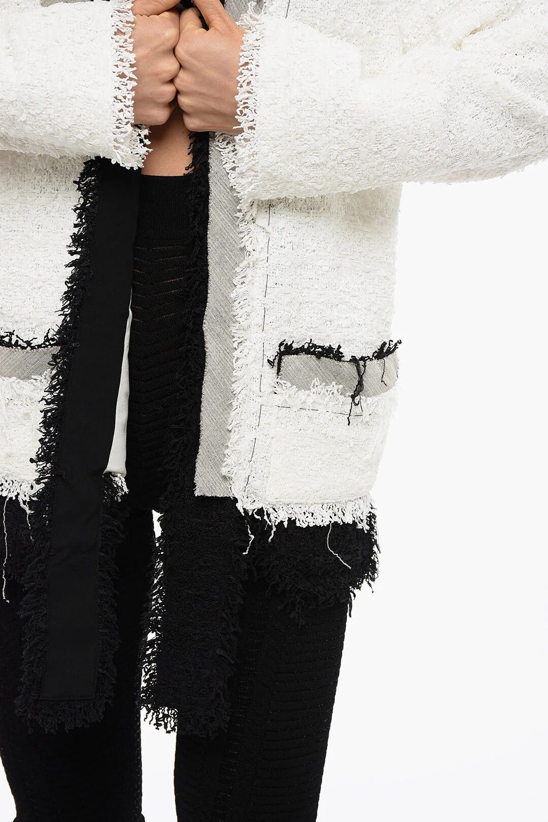Balmain og1mm0326 Cold-Shoulder Tweed Blazer in Black/White Size S / US 4 / IT 40 - 3 Thumbnail