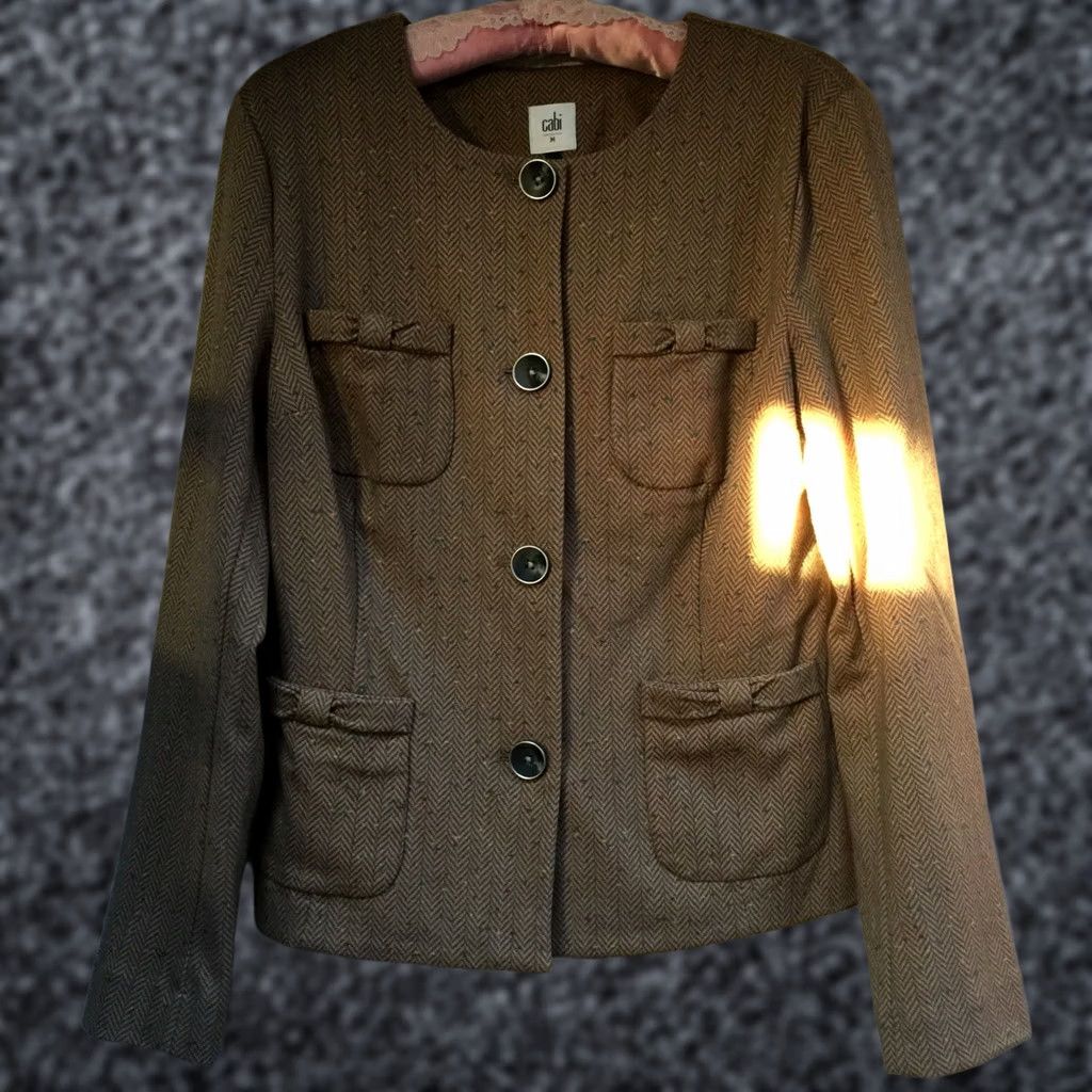 Vintage CAbi 3170 Womens Medium Penny Blazer Jacket Herringbone Brown Stretch Size M / US 6-8 / IT 42-44 - 1 Thumbnail
