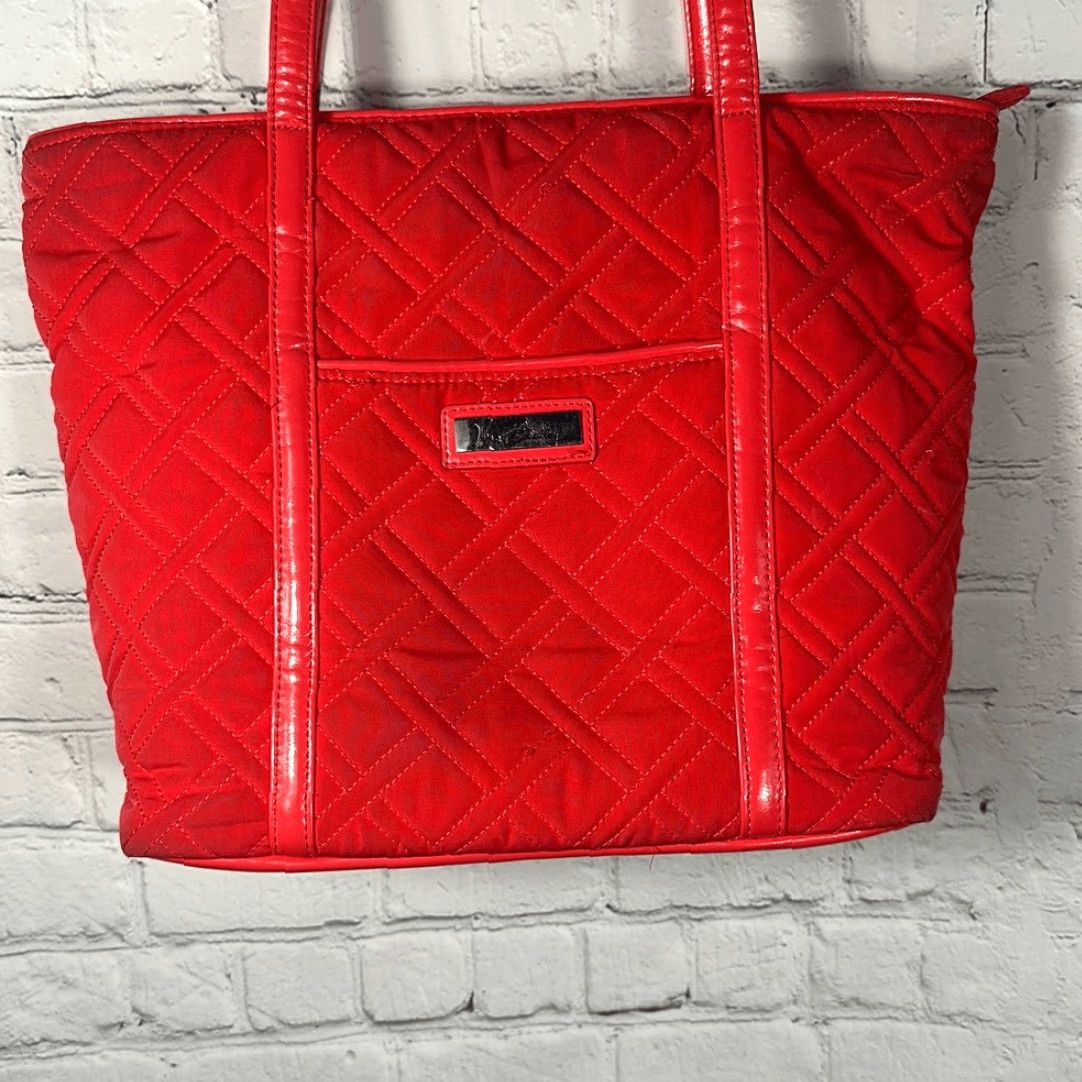 Vera Bradley Vera Bradley Canyon Sunset Pattern Leather Trim Shoulder Bag Purse Women's Medium Red Canvas Exterior Bag Size ONE SIZE - 2 Thumbnail
