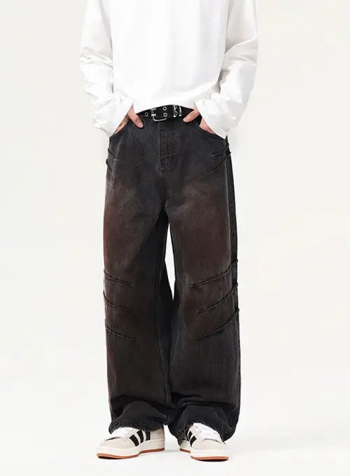 Japanese Brand × Jean Pants baggy jeans wrinkle scratch dirty wash men's jeans Size US 32 / EU 48 - 1 Thumbnail