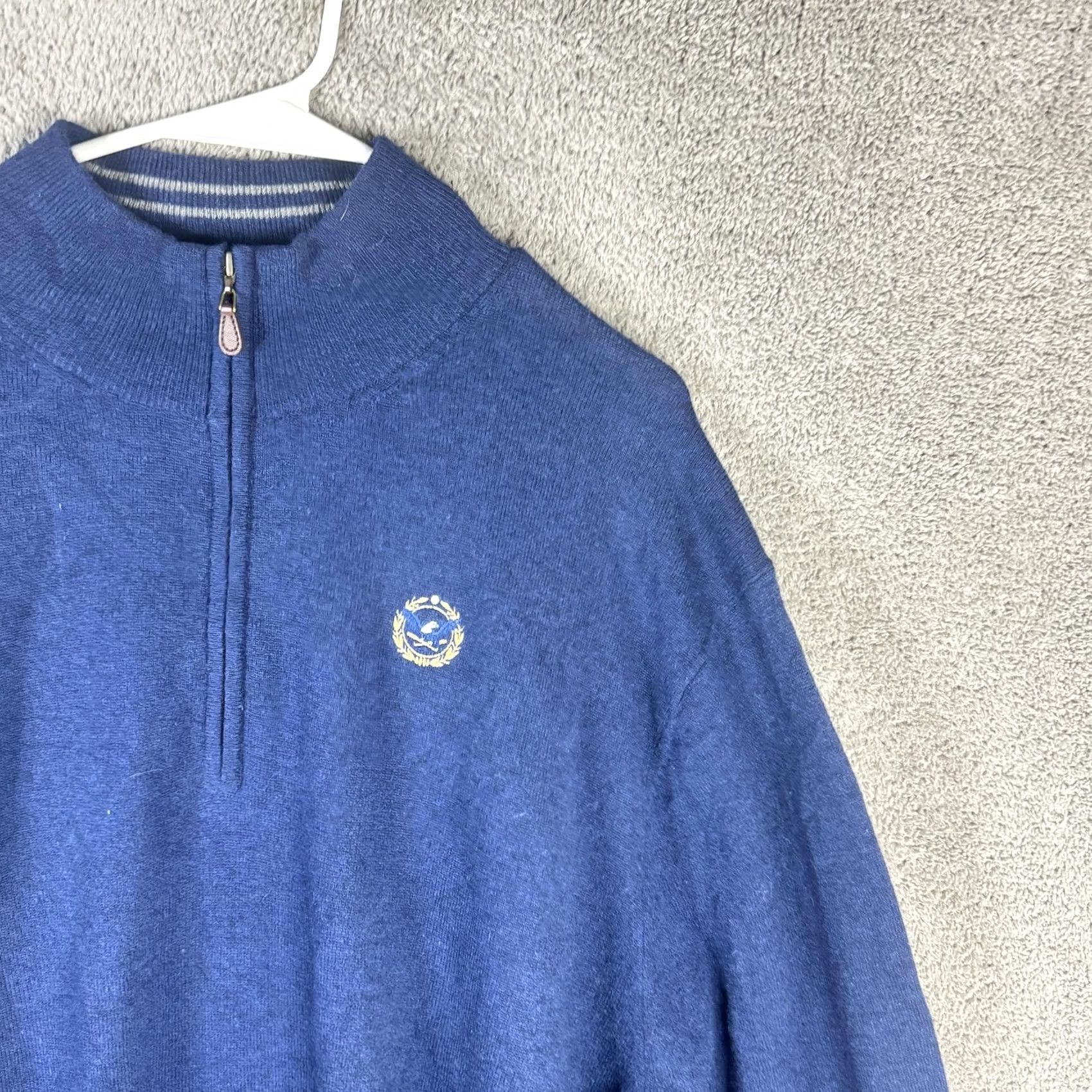 Vintage Donald Ross Sweater Mens 2XL Blue Lambswool 1/4 Zip Mock Neck Golf Pullover Size US XXL / EU 58 / 5 - 4 Thumbnail