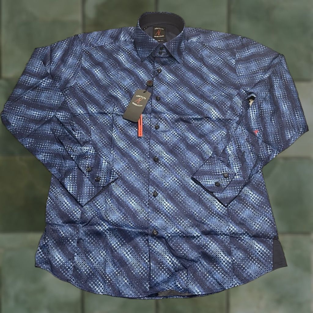 Vintage Absolute Rebellion Shirt Mens Medium Blue Geometric Slim Fit Long Sleeve Button-Up Shirt Size US M / EU 48-50 / 2 - 1 Thumbnail