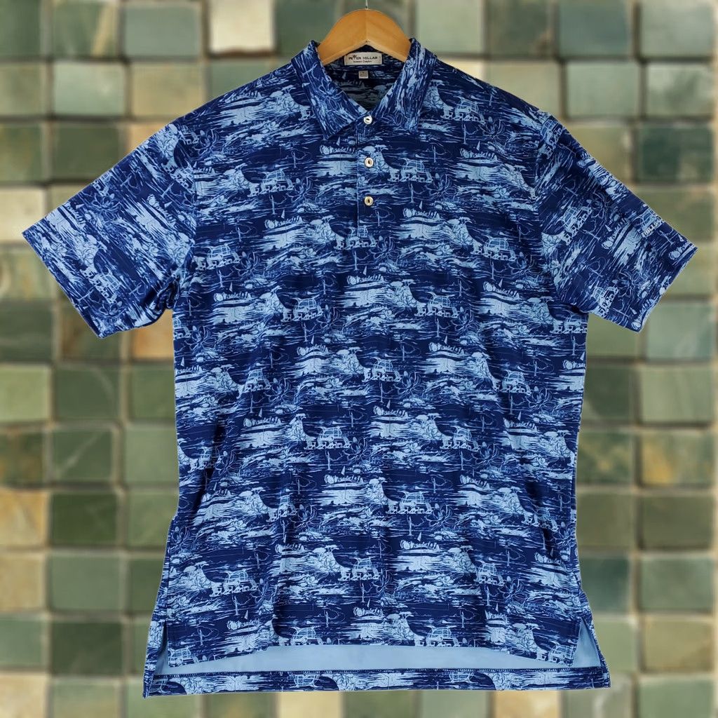 Peter Millar Peter Millar Shirt Polo Summer Comfort Camping AOP Blue Short Sleeve Mens L Size US L / EU 52-54 / 3 - 1 Thumbnail
