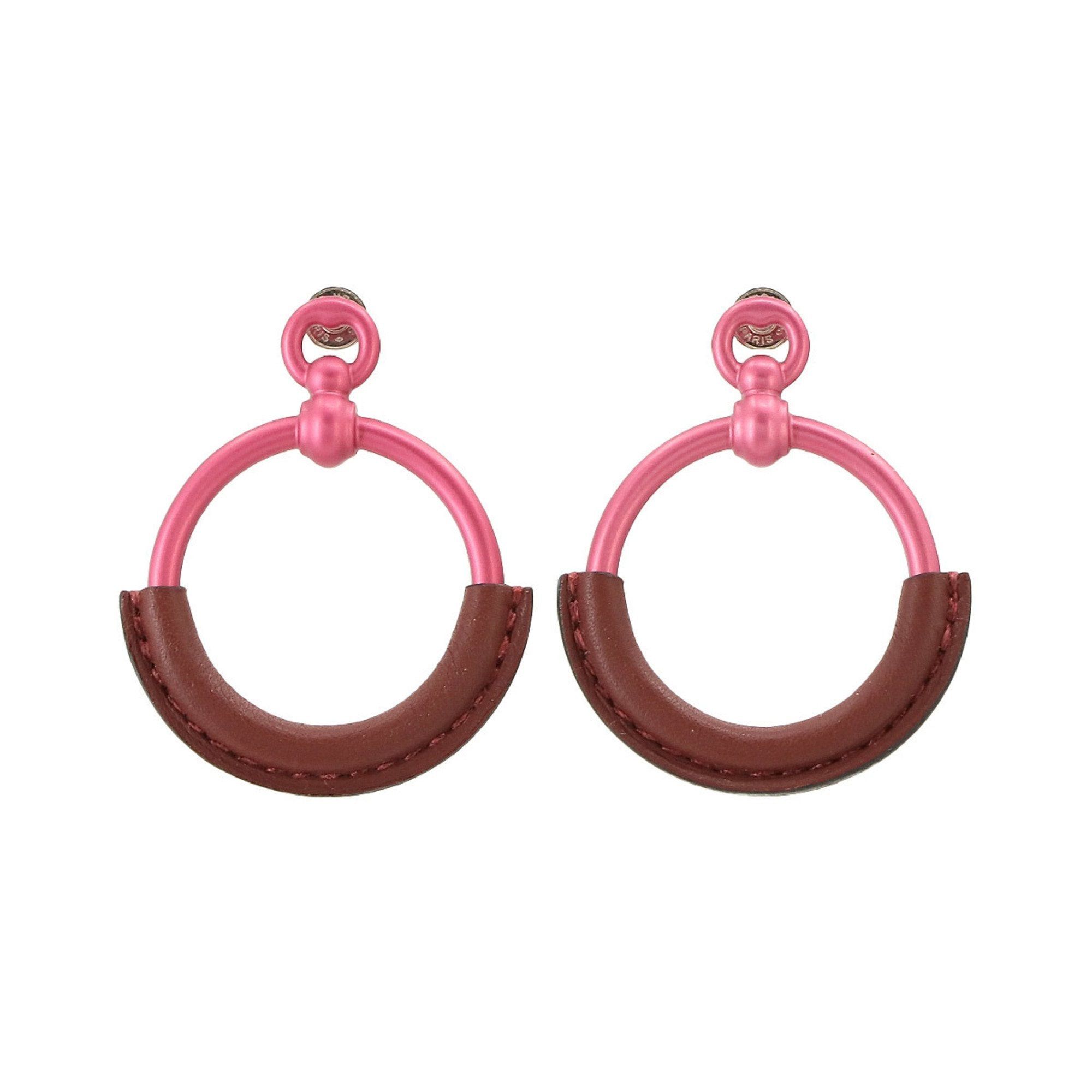 image of Hermes Loop Earrings Swift Rouge H Pink, Women's