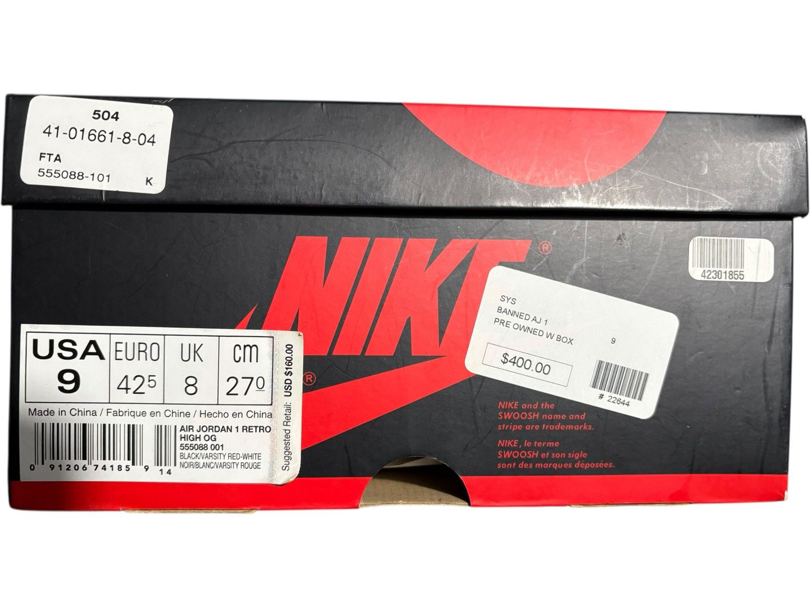 Jordan Brand 9 Air Jordan 1 Retro High OG Banned 2016 Nike Black red y2k Size US 9 / EU 42 - 8 Thumbnail