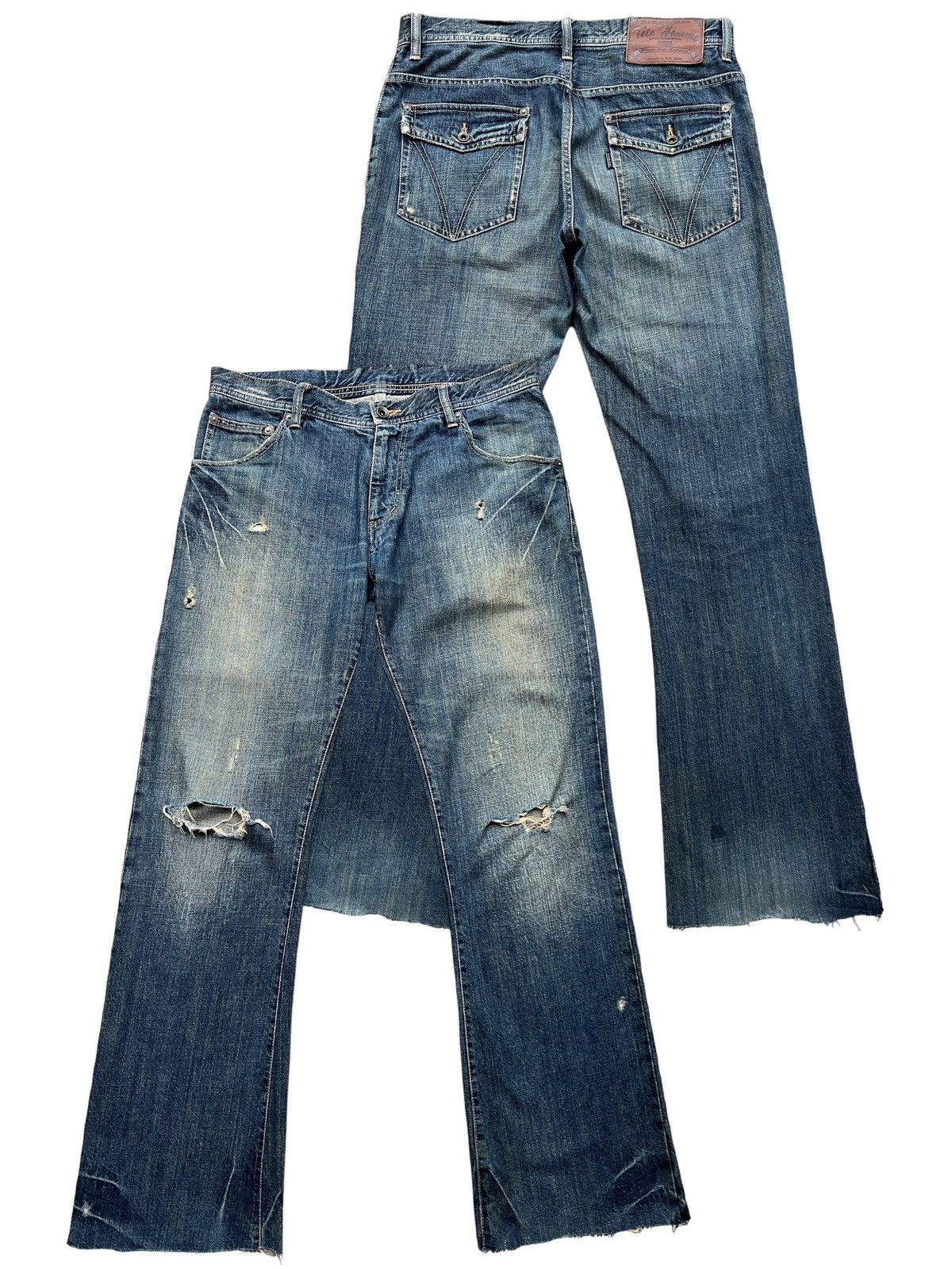 image of Issey Miyake x Issey Miyake Pleats Please Flare Tete Homme Issey Miyaki Distressed Denim Jeans 34X3