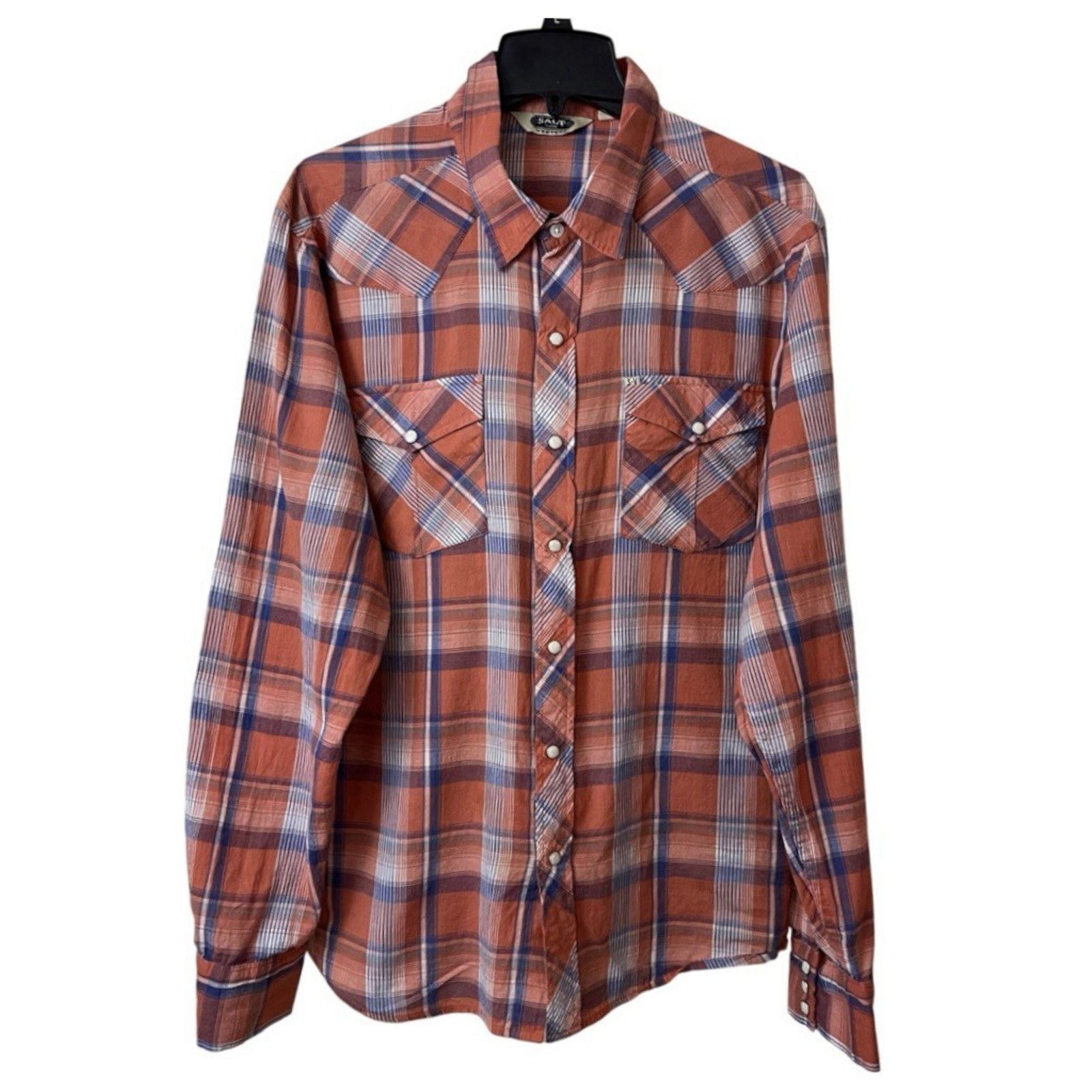Salt Valley Salt Valley Western Shirt Mens XL Orange Plaid Pearl Snap Size US XL / EU 56 / 4 - 1 Thumbnail