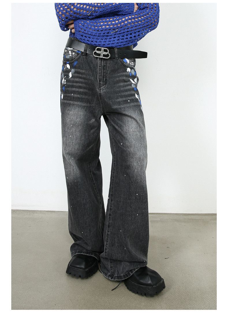Japanese Brand Fashionable ink-splashed men's American high street jeans Size US 32 / EU 48 - 2 Thumbnail