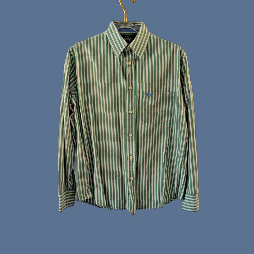 Vintage Aéropostale Shirt Mens Green Striped Button-Up Long Sleeve Collared Size M Size US M / EU 48-50 / 2 - 1 Thumbnail