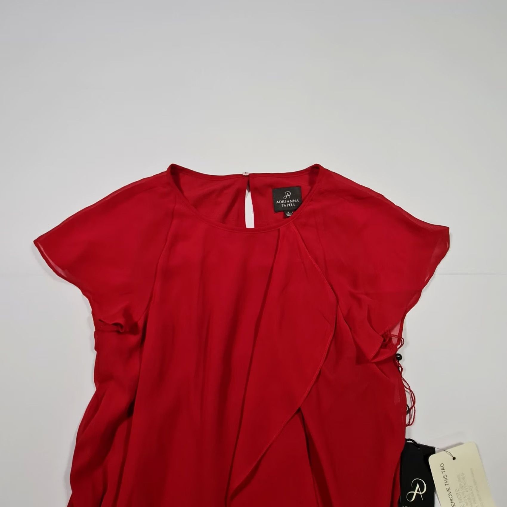 Adrianna Papell Adrianna Papell Dress Womens Red Small Short Sleeves Round Neck Short Length A-Line Party Cocktail Wedding Dry Clean Only Size 28" / US 6 / IT 42 - 3 Thumbnail