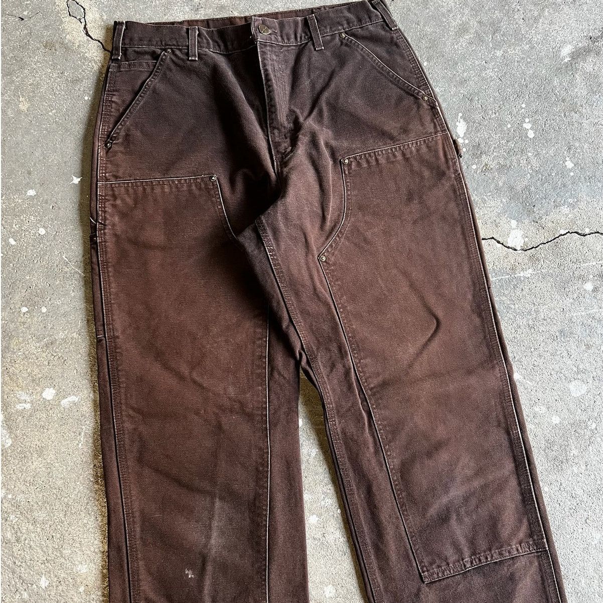 Carhartt × Vintage Carhartt brown faded double knee work wear carpenter pants Size US 33 - 2 Thumbnail