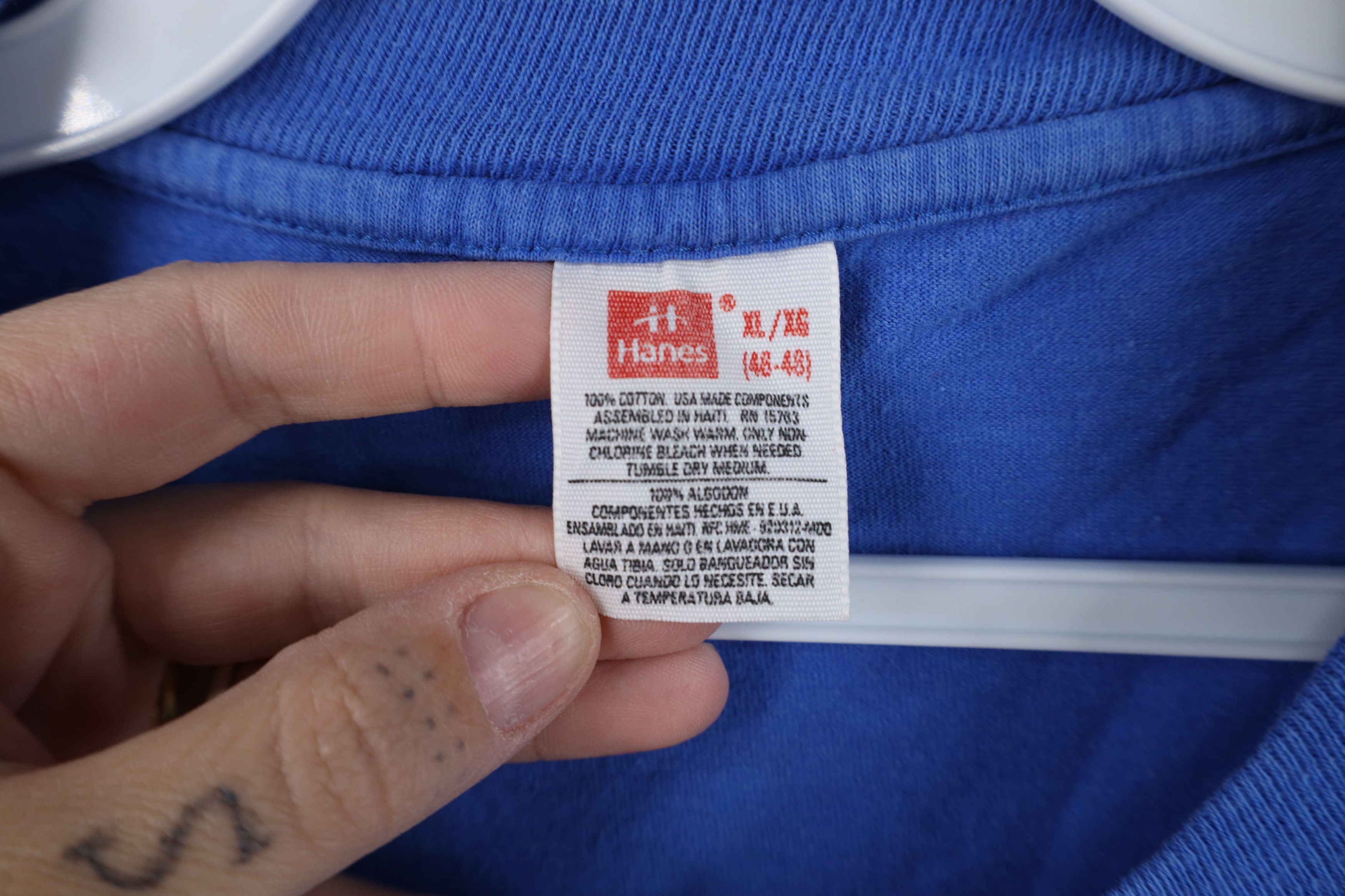 Hanes Vintage 90s Hanes Blank Cotton Pocket T-Shirt Royal Blue Size US XL / EU 56 / 4 - 10 Thumbnail