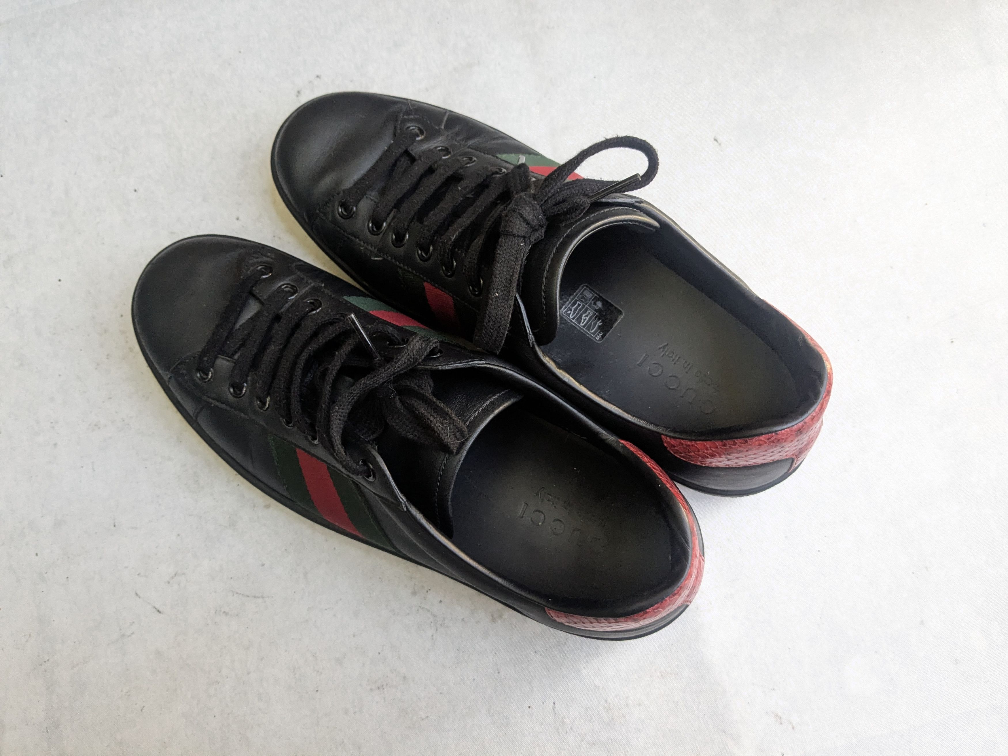 Gucci Gucci Ace Sneakers Black 9 Web Leather Low Tops Size US 9 / EU 42 - 14 Thumbnail