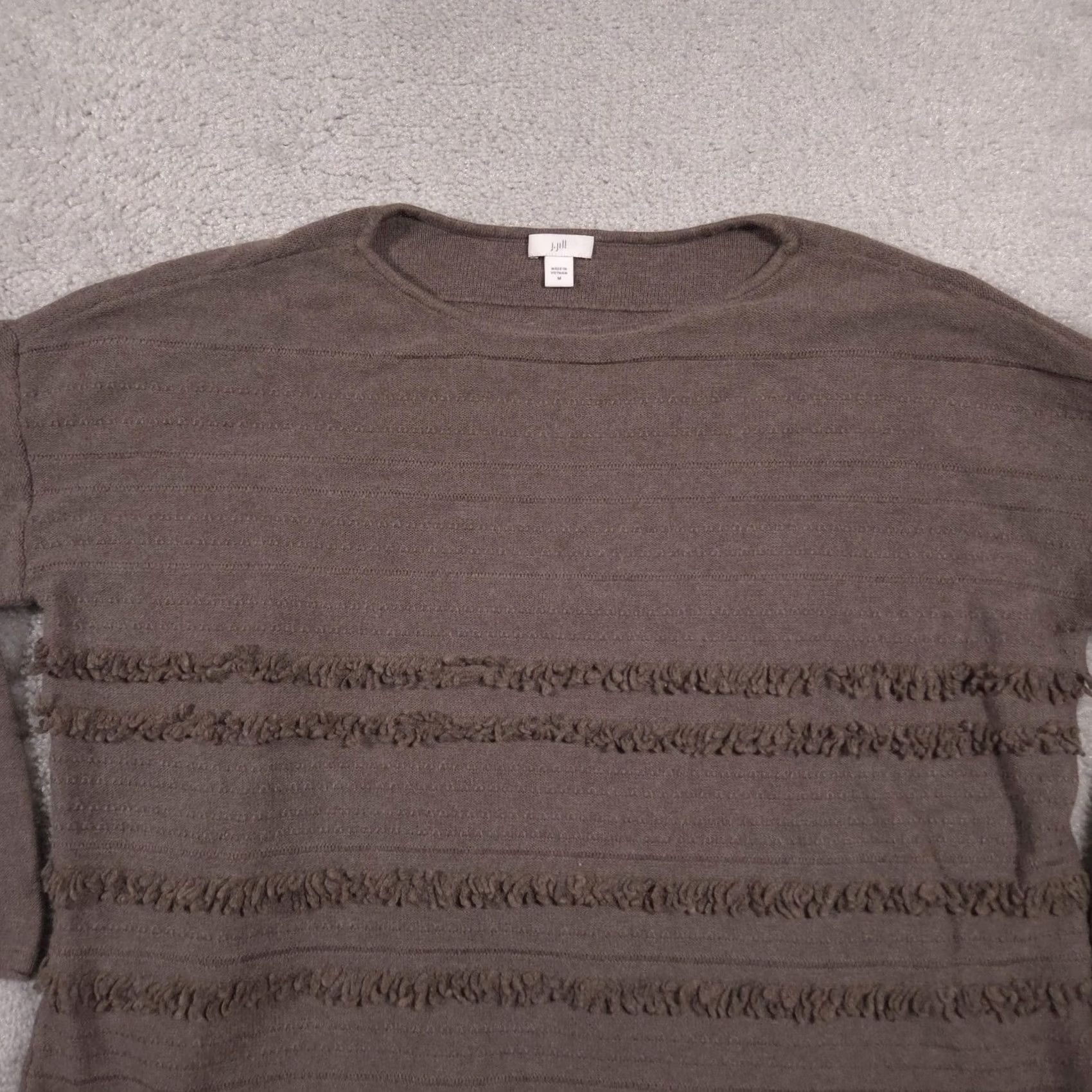 J. Jill J. Jill Sweater Womens Medium Brown Fringe Stripe Crewneck Pullover Knit Boho Size M / US 6-8 / IT 42-44 - 3 Thumbnail