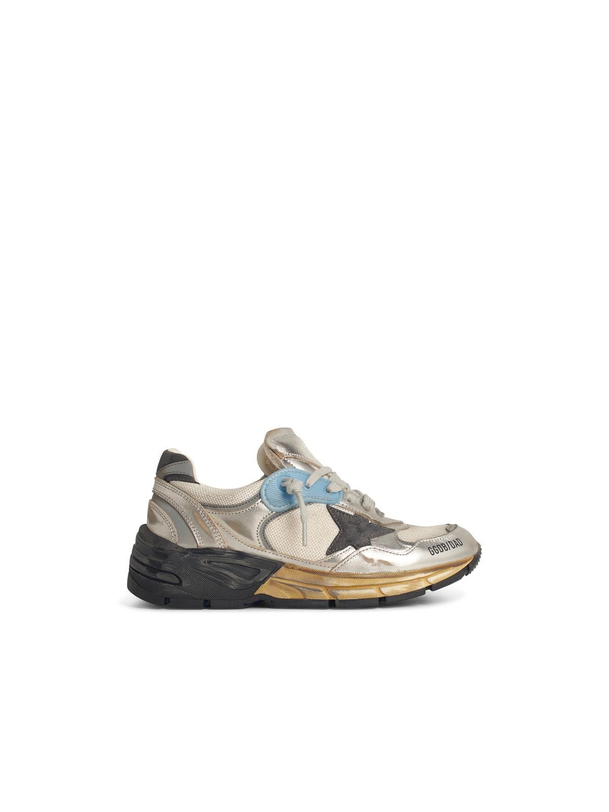 Golden Goose Dad-Star' Woman In Mesh And Silver Laminated Leather With Black Suede Star Shoes, Women's (Size 7)