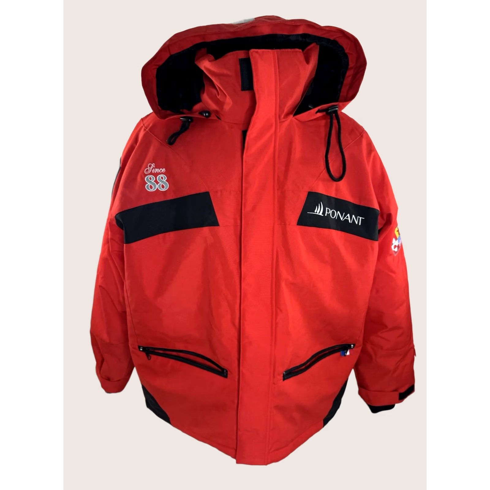 Vintage PONANT 88 Hooded Embroidered Mens L Polar Expedition Jacket Red Parka Size US L / EU 52-54 / 3 - 1 Thumbnail