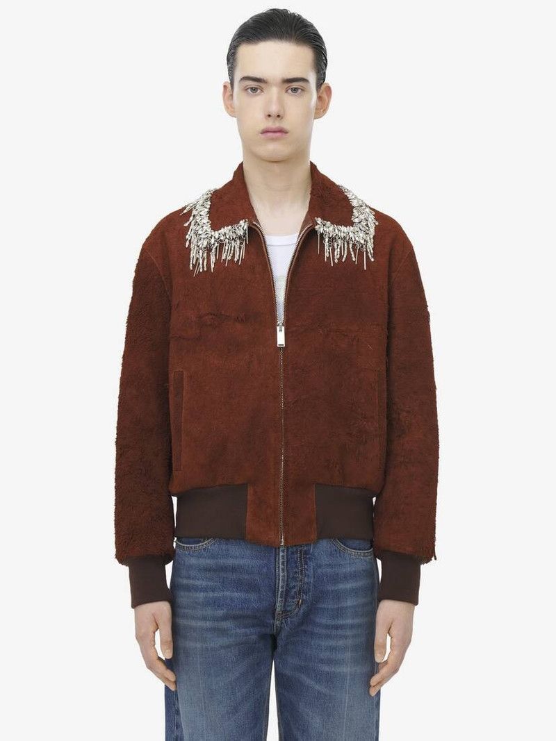 Alexander McQueen o1srvl11e0226 Raw Suede Bomber Jacket In Brown Size US L / EU 52-54 / 3 - 2 Thumbnail