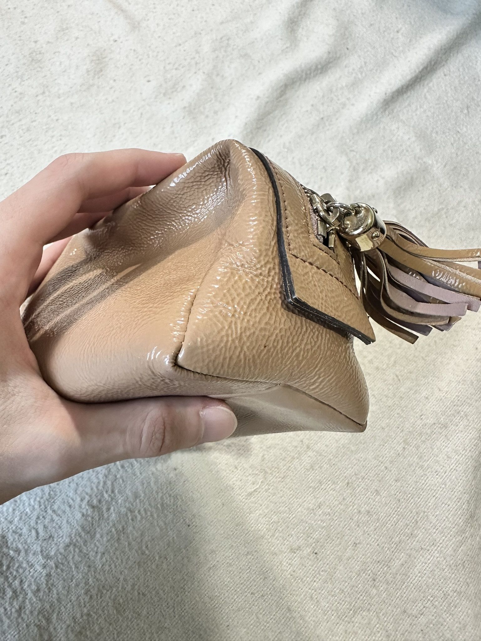 Gucci Gucci Soho Cosmetic Pouch Patent Beige Leather Logo Size ONE SIZE - 12 Thumbnail