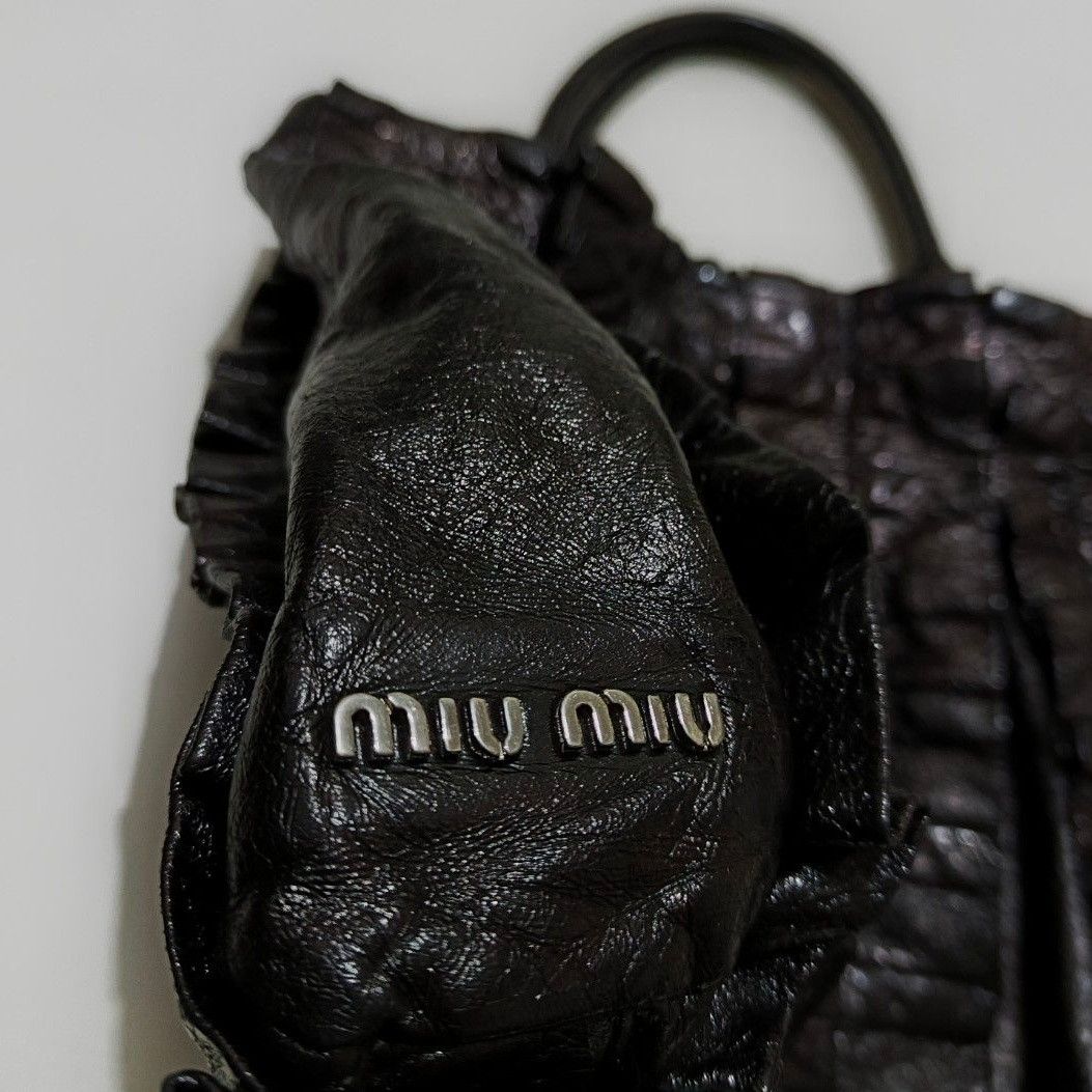Miu Miu Miu Miu Black Leather Vitello Lux Pleated Tote Bag Size ONE SIZE - 3 Thumbnail